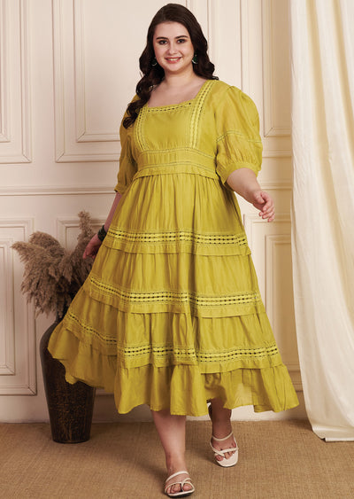 Mehndi Green Cotton Midi Dress