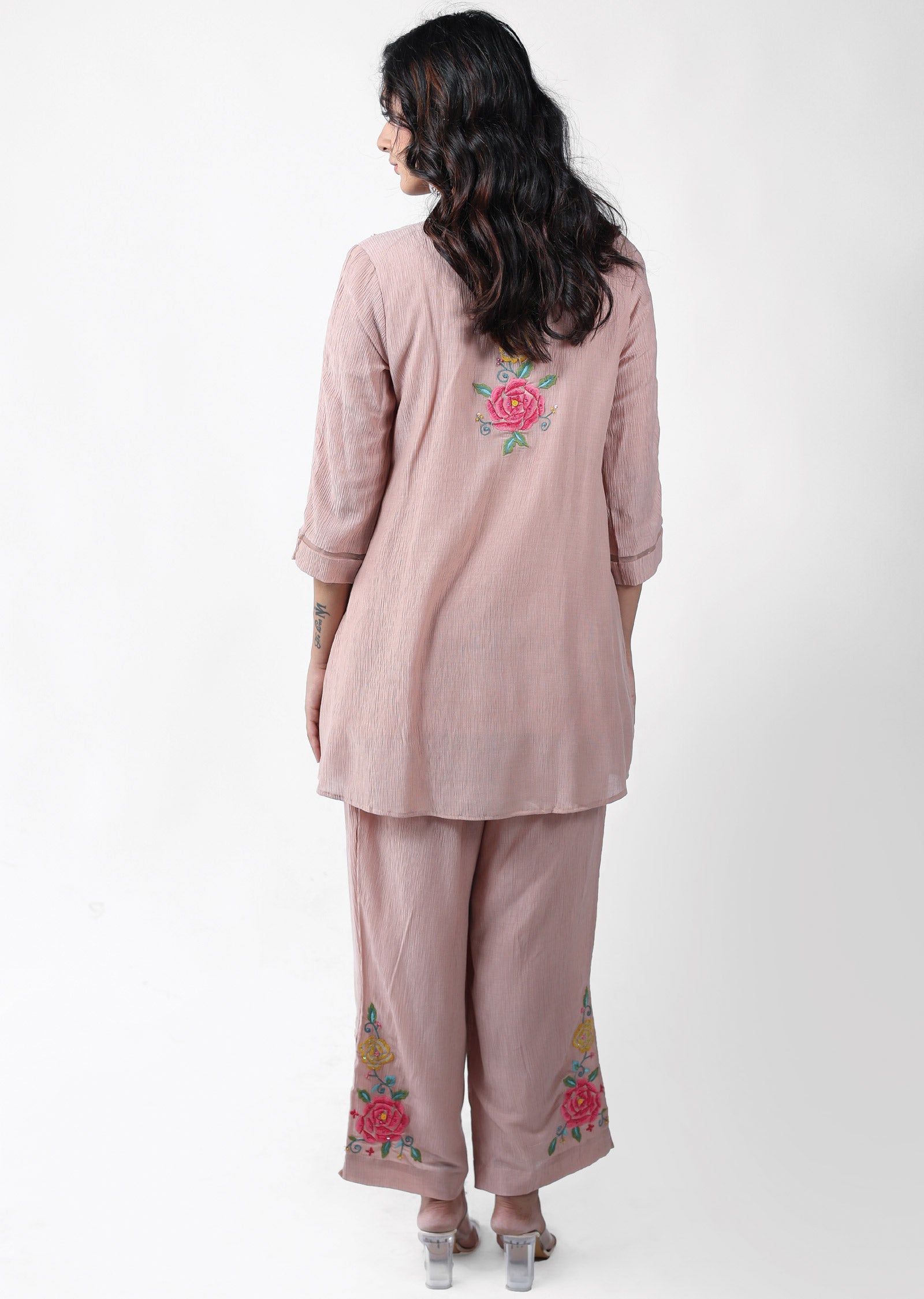 Dusty Peach Chinnon Resham Work Co-Ord Set