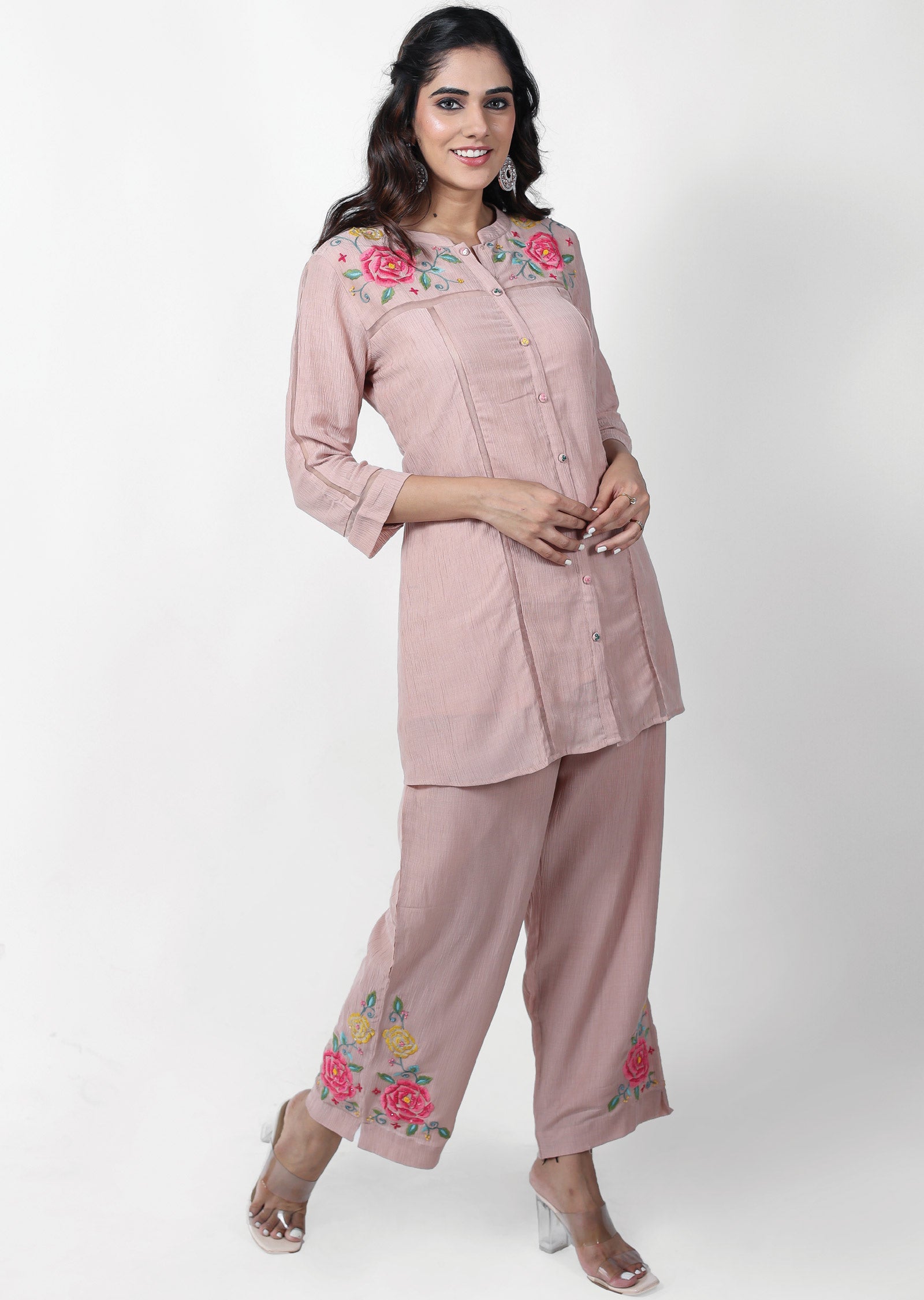 Dusty Peach Chinnon Resham Work Co-Ord Set