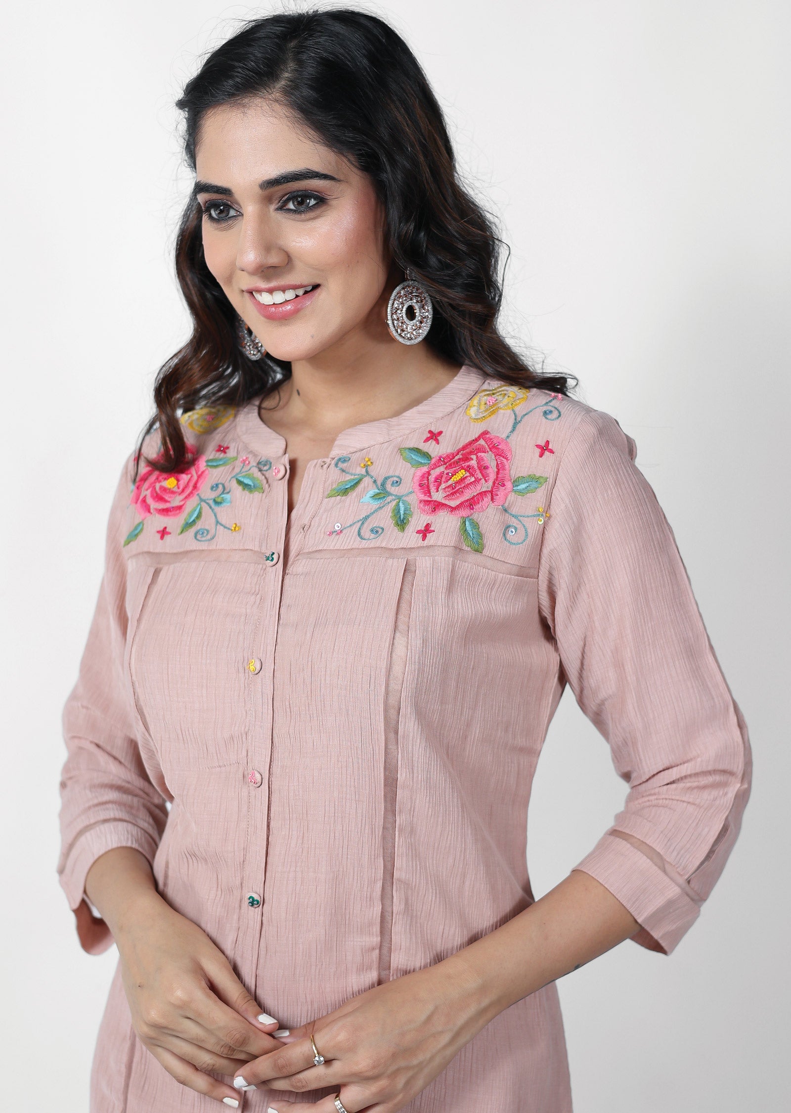 Dusty Peach Chinnon Resham Work Co-Ord Set