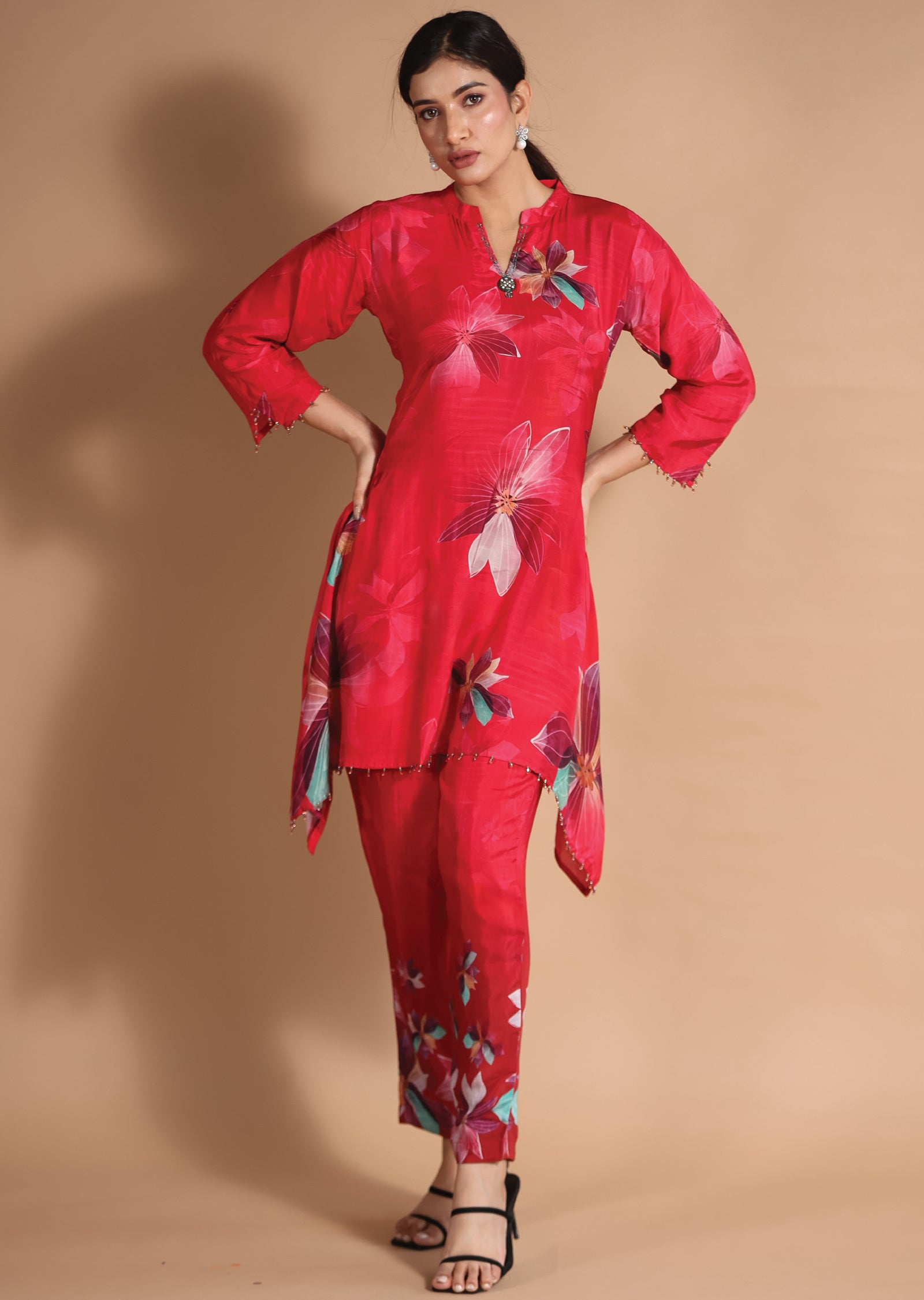 Red Muslin Co-Ord Set