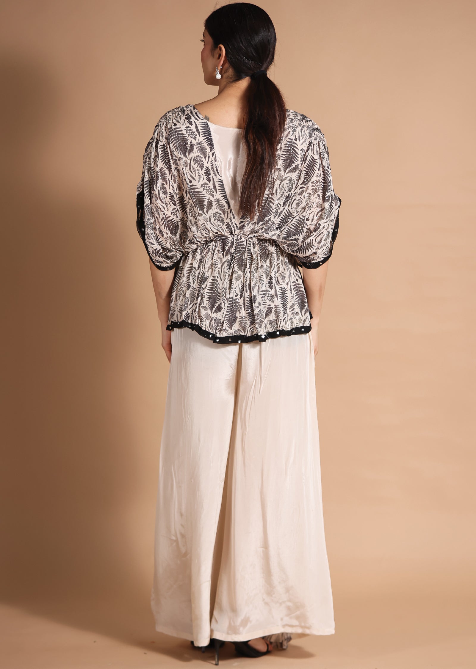 Dusty Peach & Black Chinnon/Crepe Co-Ord Set