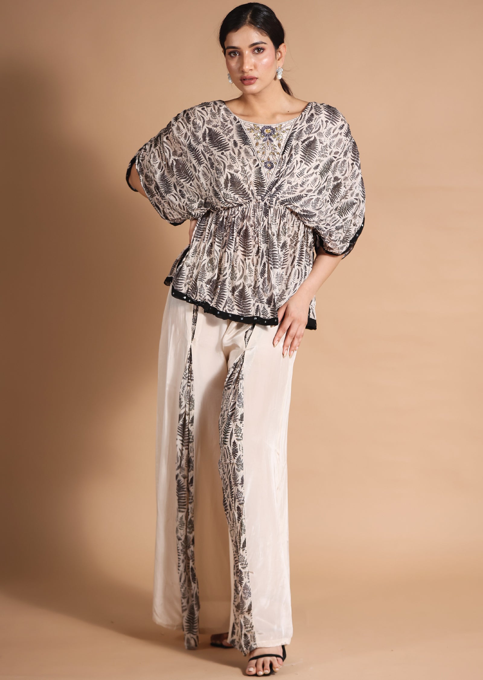 Dusty Peach & Black Chinnon/Crepe Co-Ord Set