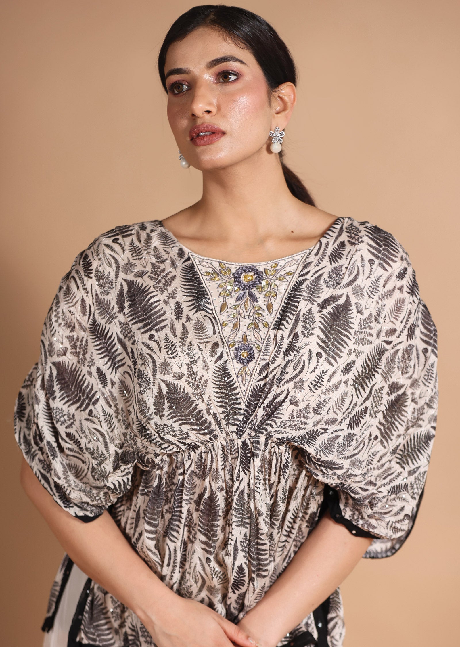 Dusty Peach & Black Chinnon/Crepe Co-Ord Set