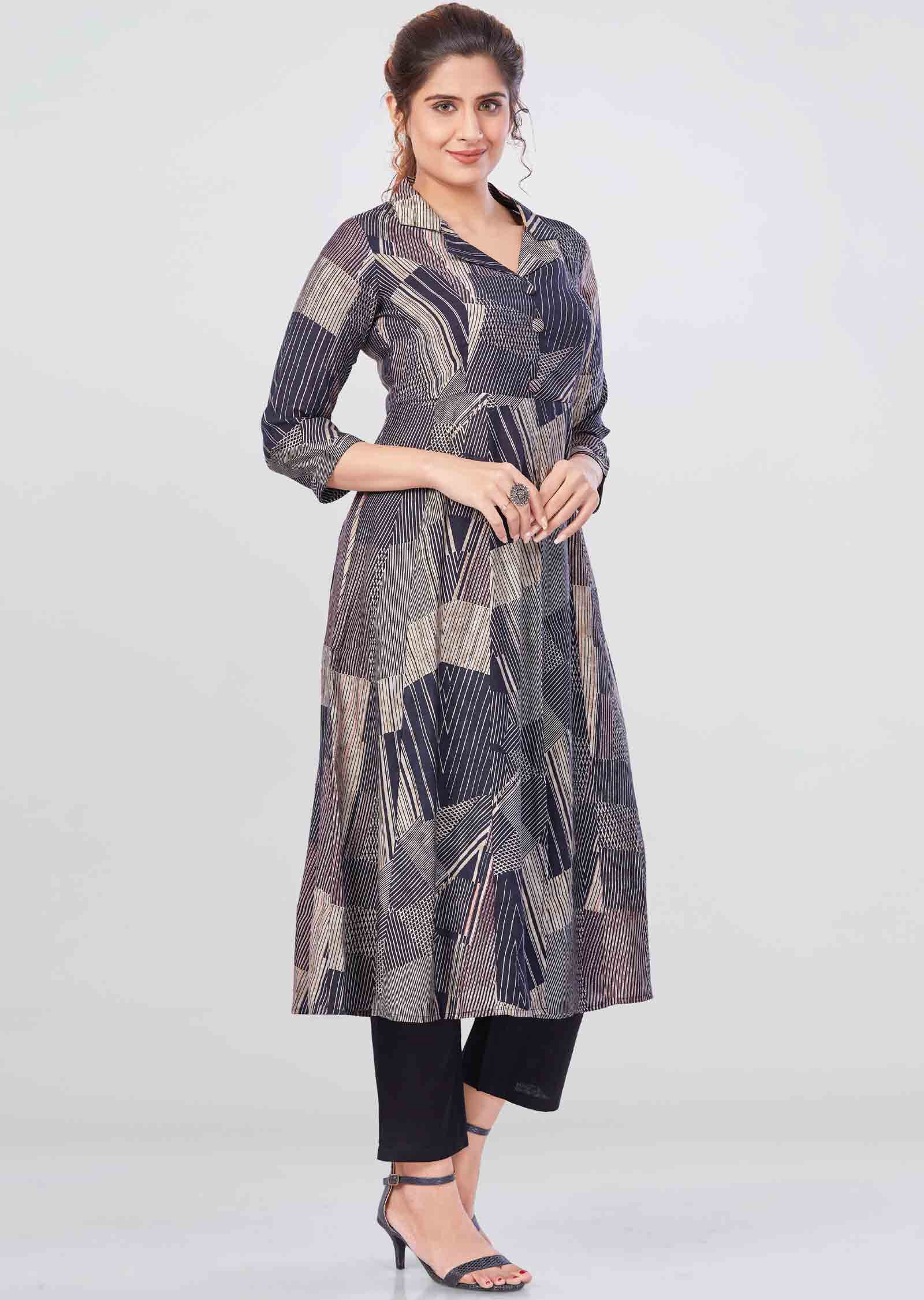 Black Muslin Printed Kurti Sets