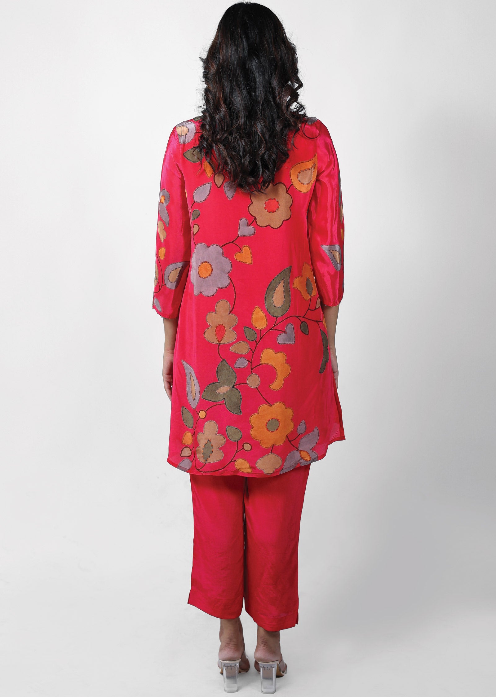 Rani Pink Crepe Embroidered Kurti Sets