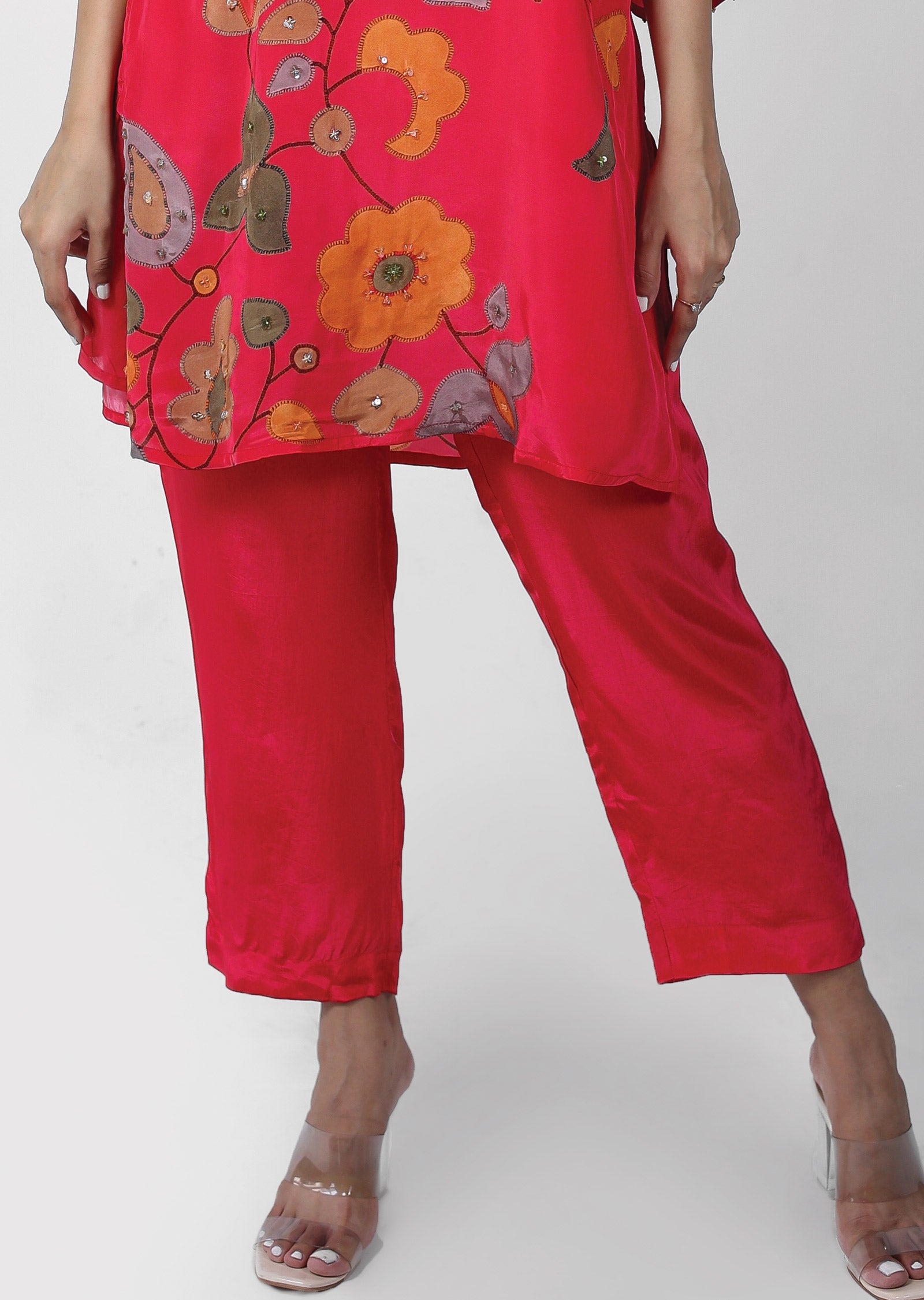 Rani Pink Crepe Embroidered Kurti Sets