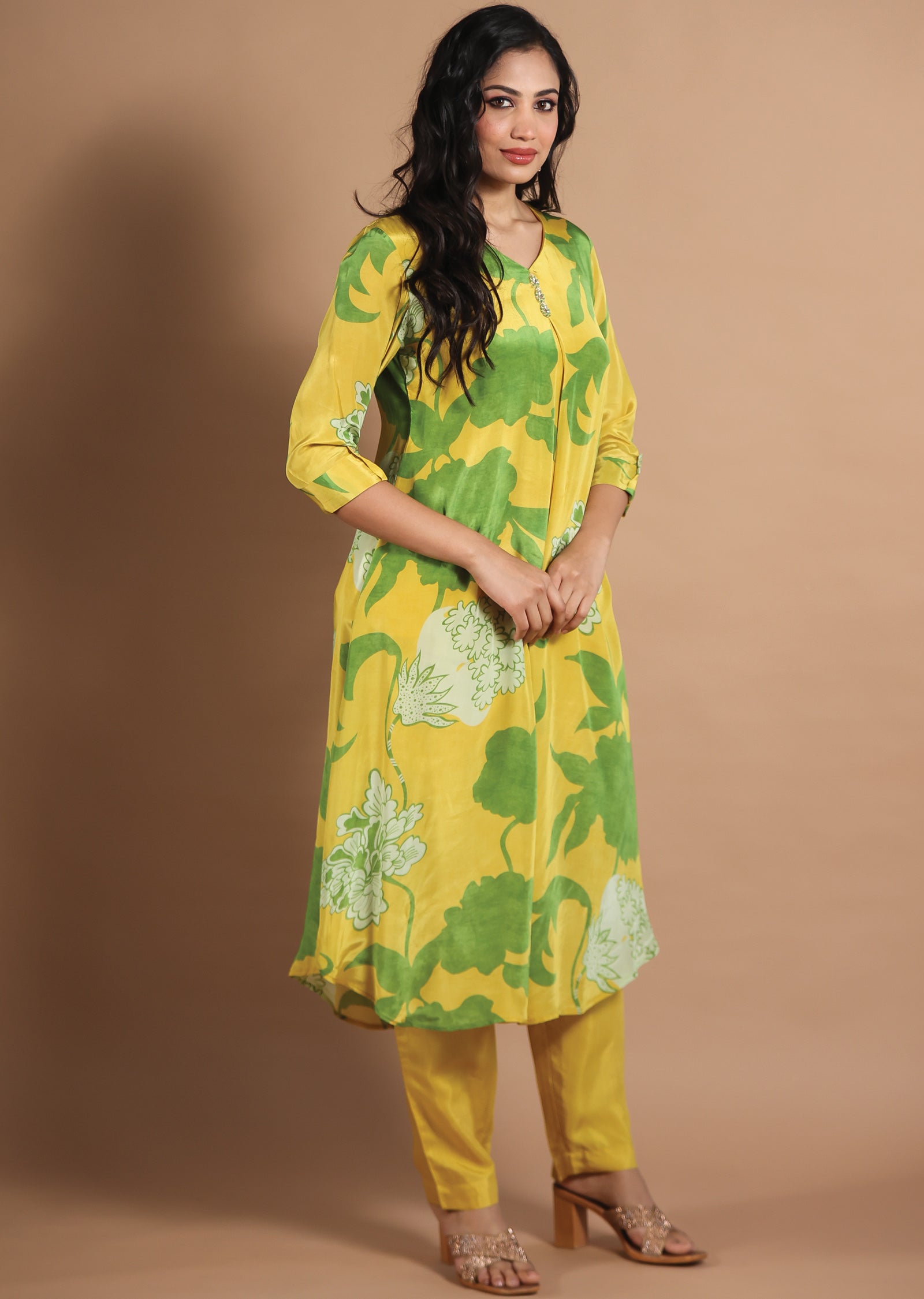 Yellow & Green Crepe Kurti Sets