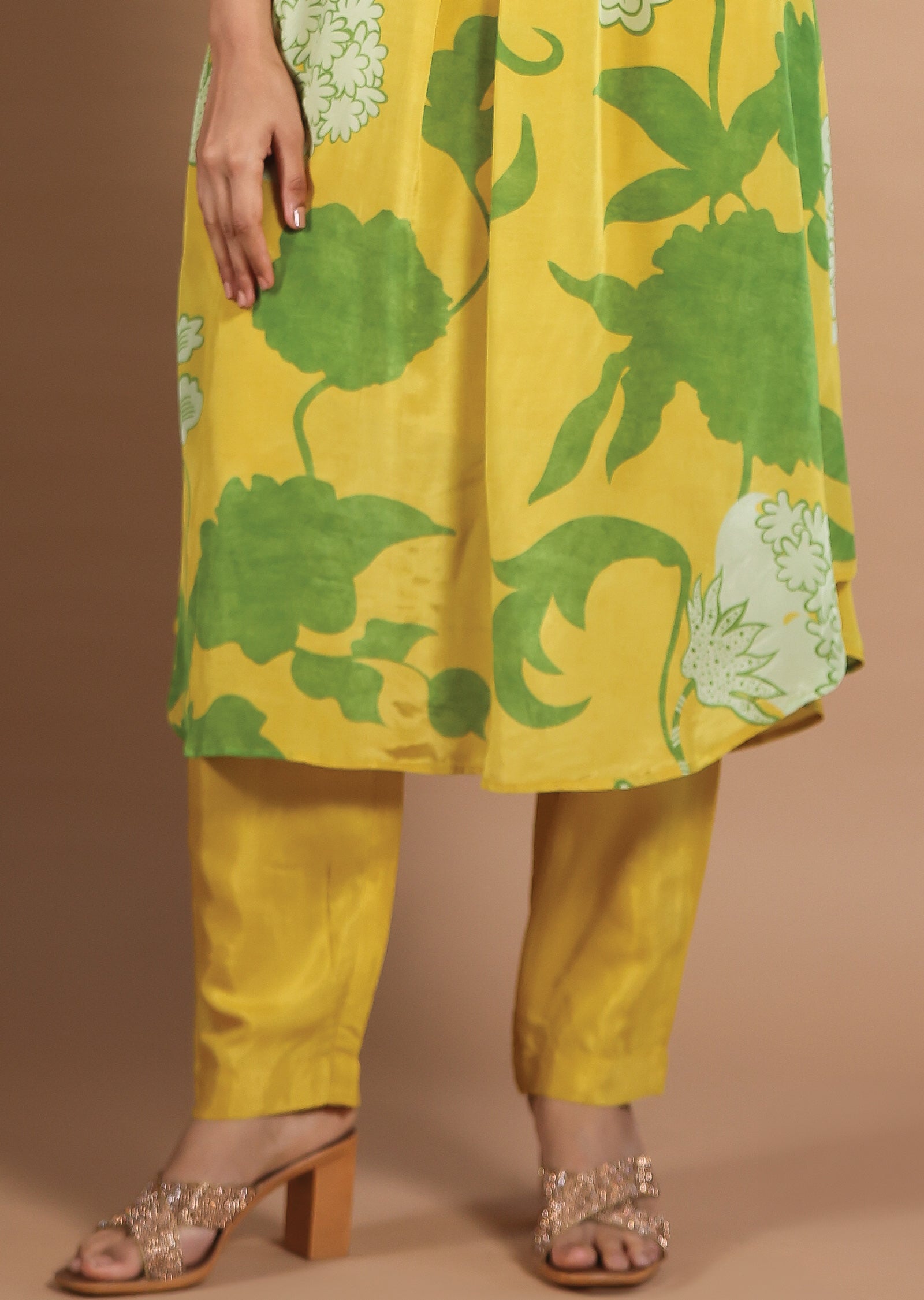Yellow & Green Crepe Kurti Sets