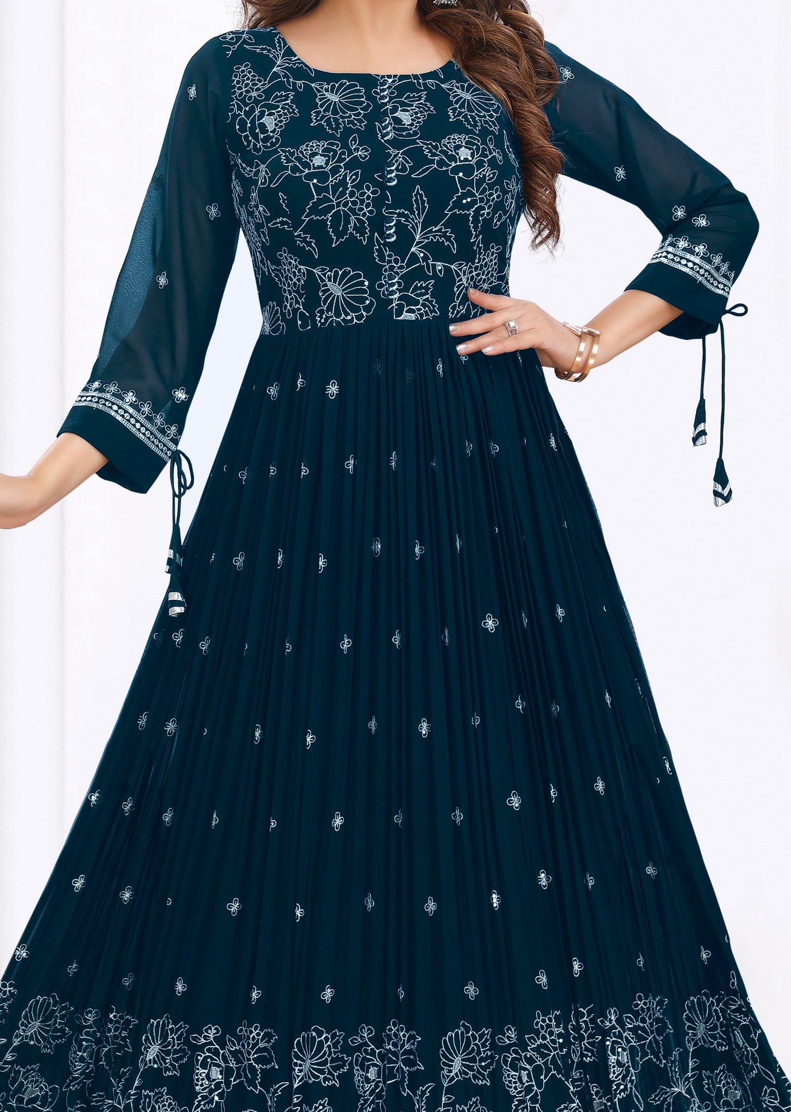 Teal Blue Georgette Kurtis Full Length