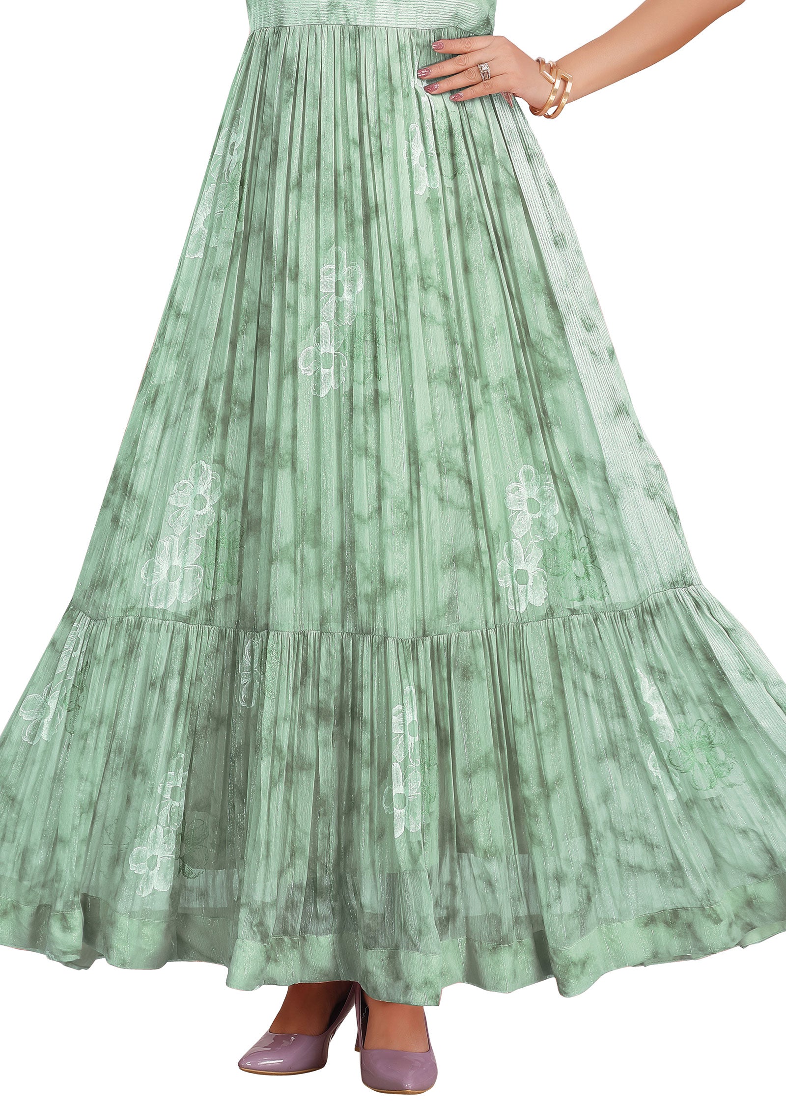 Dusty Green Brasso Chiffon Kurtis Full Length