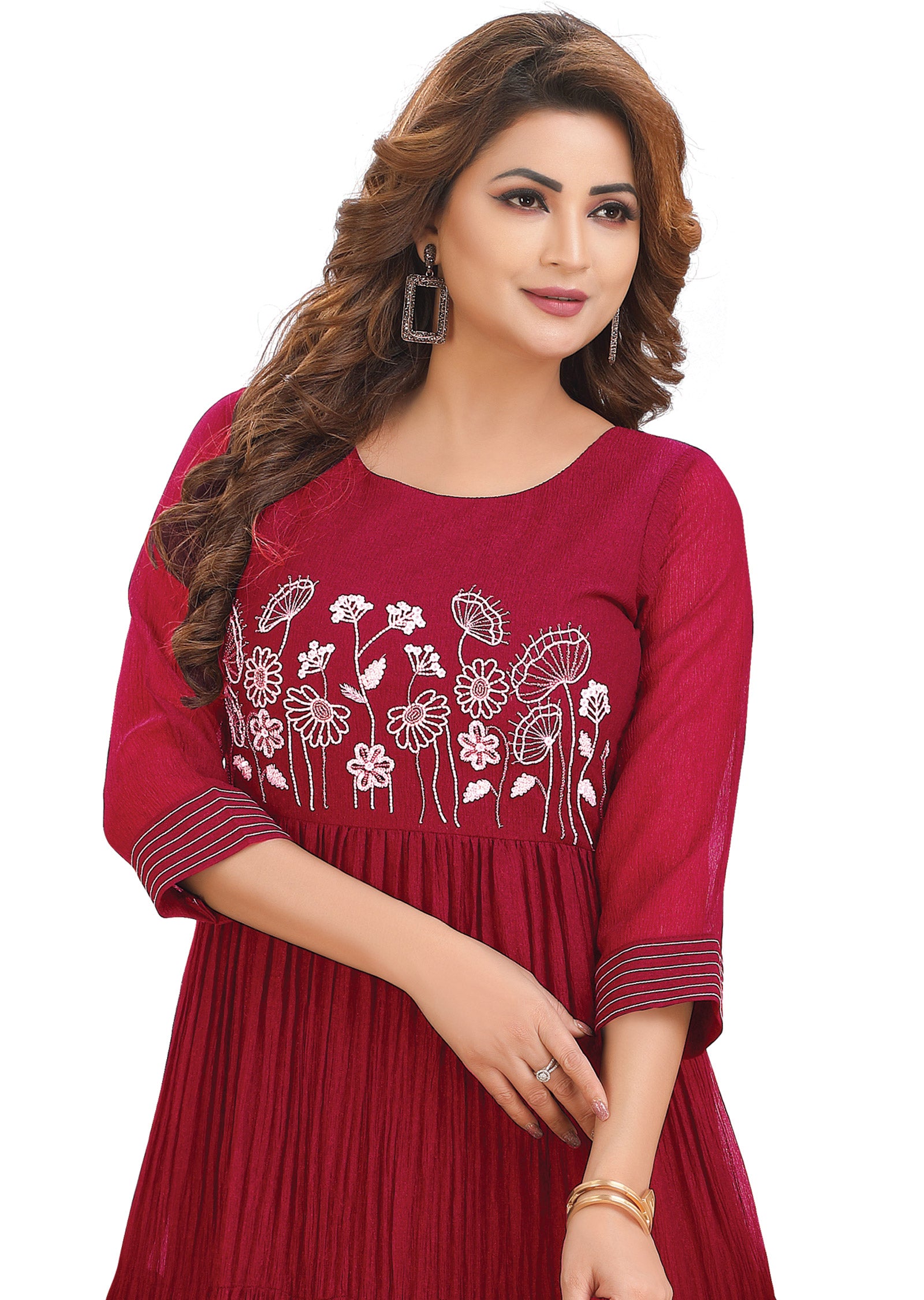 Rani Pink Crush Tissue Georgette Kurtis Full Length