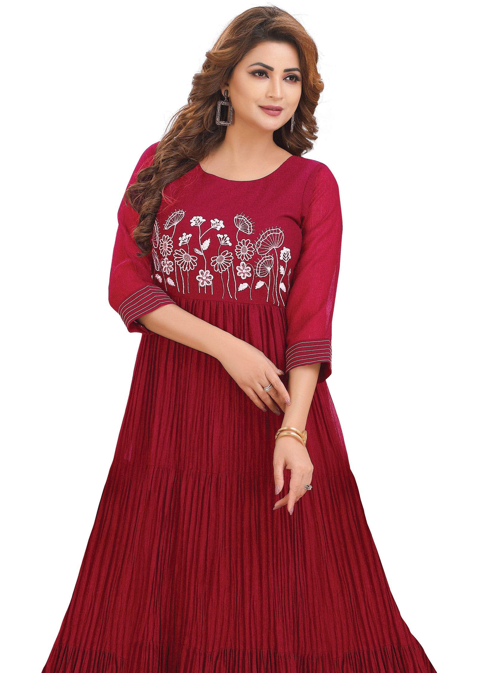 Rani Pink Crush Tissue Georgette Kurtis Full Length