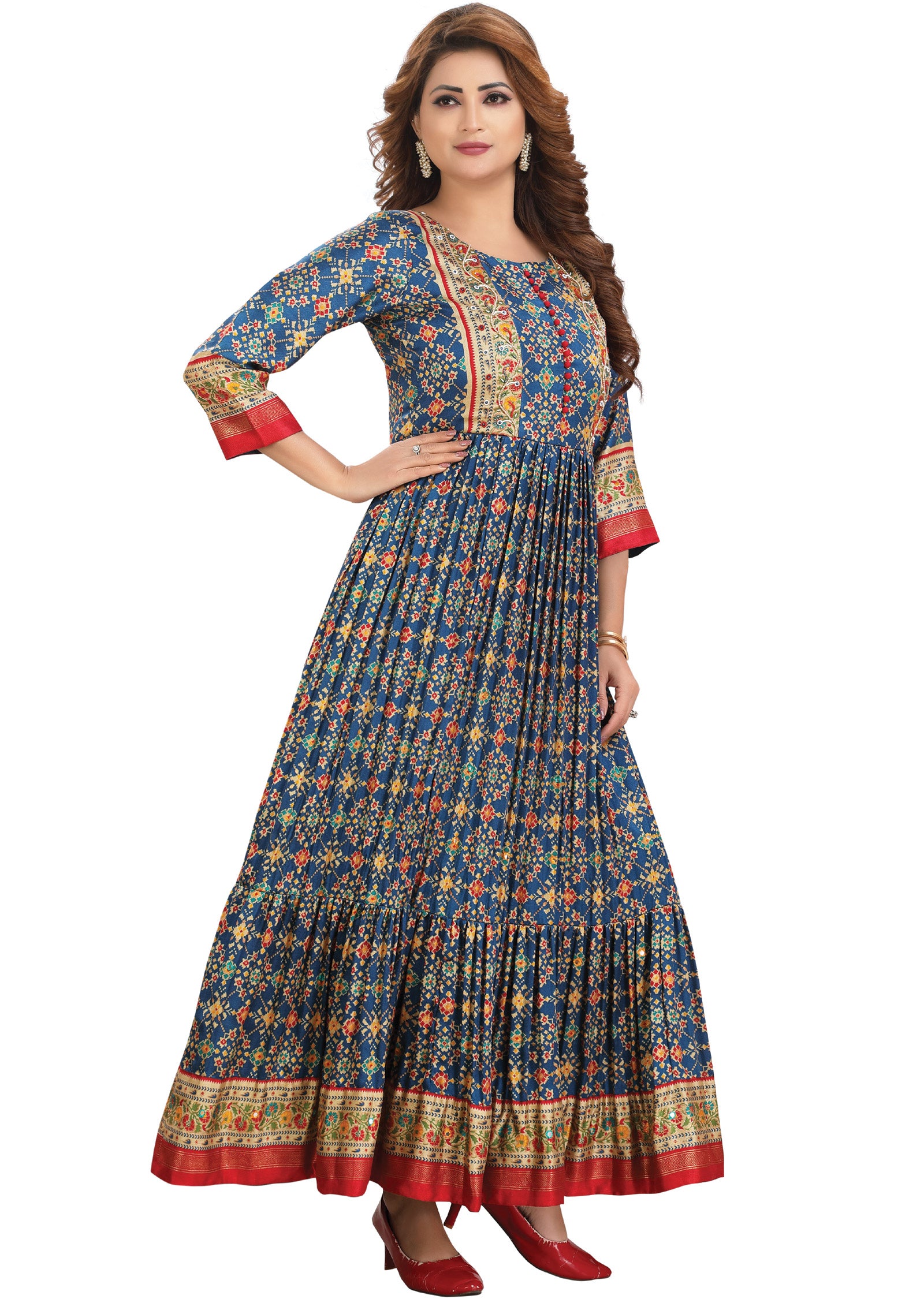 Rama Blue Silk Kurtis Full Length