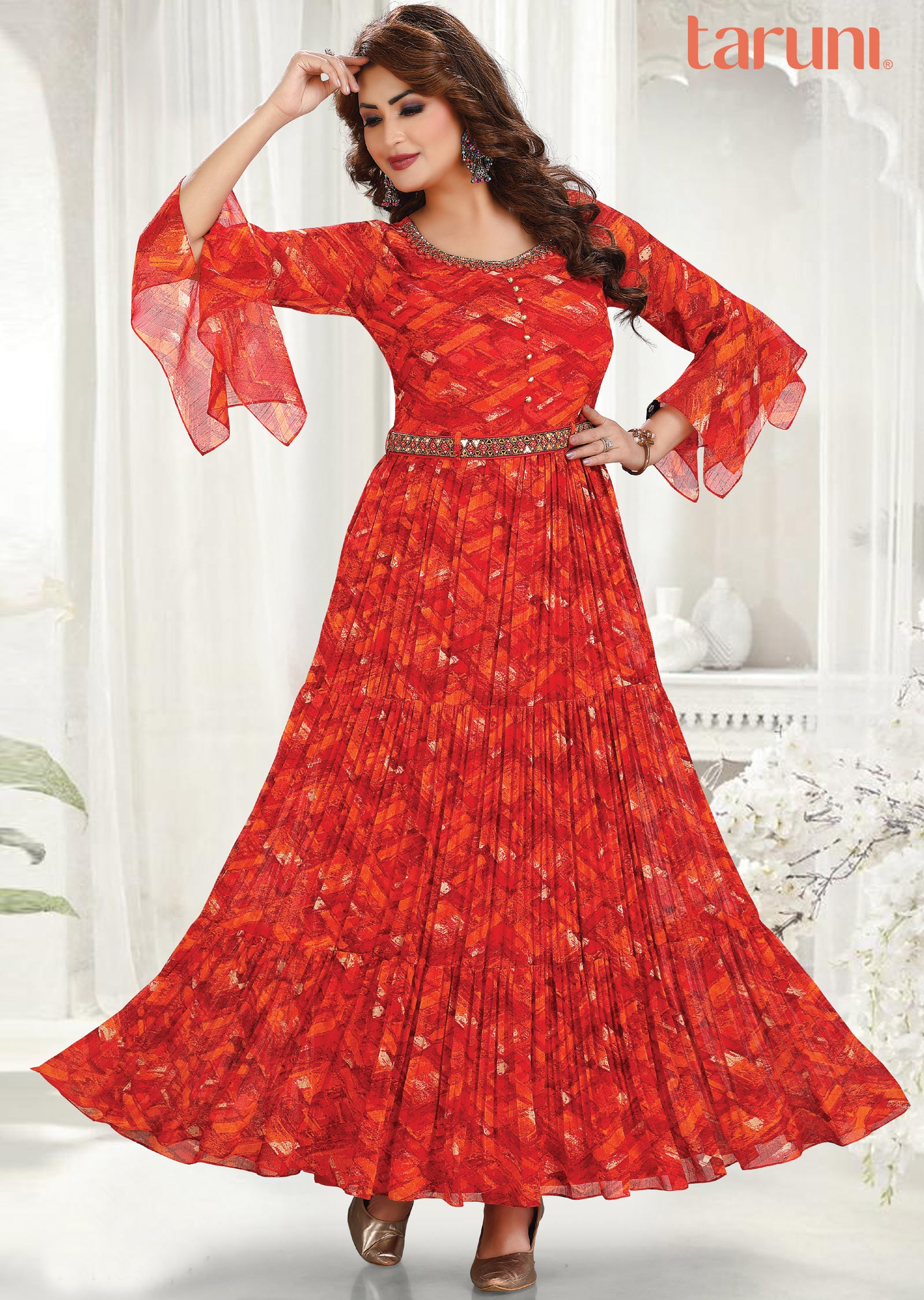Rust Chiffon Kurti Full Length