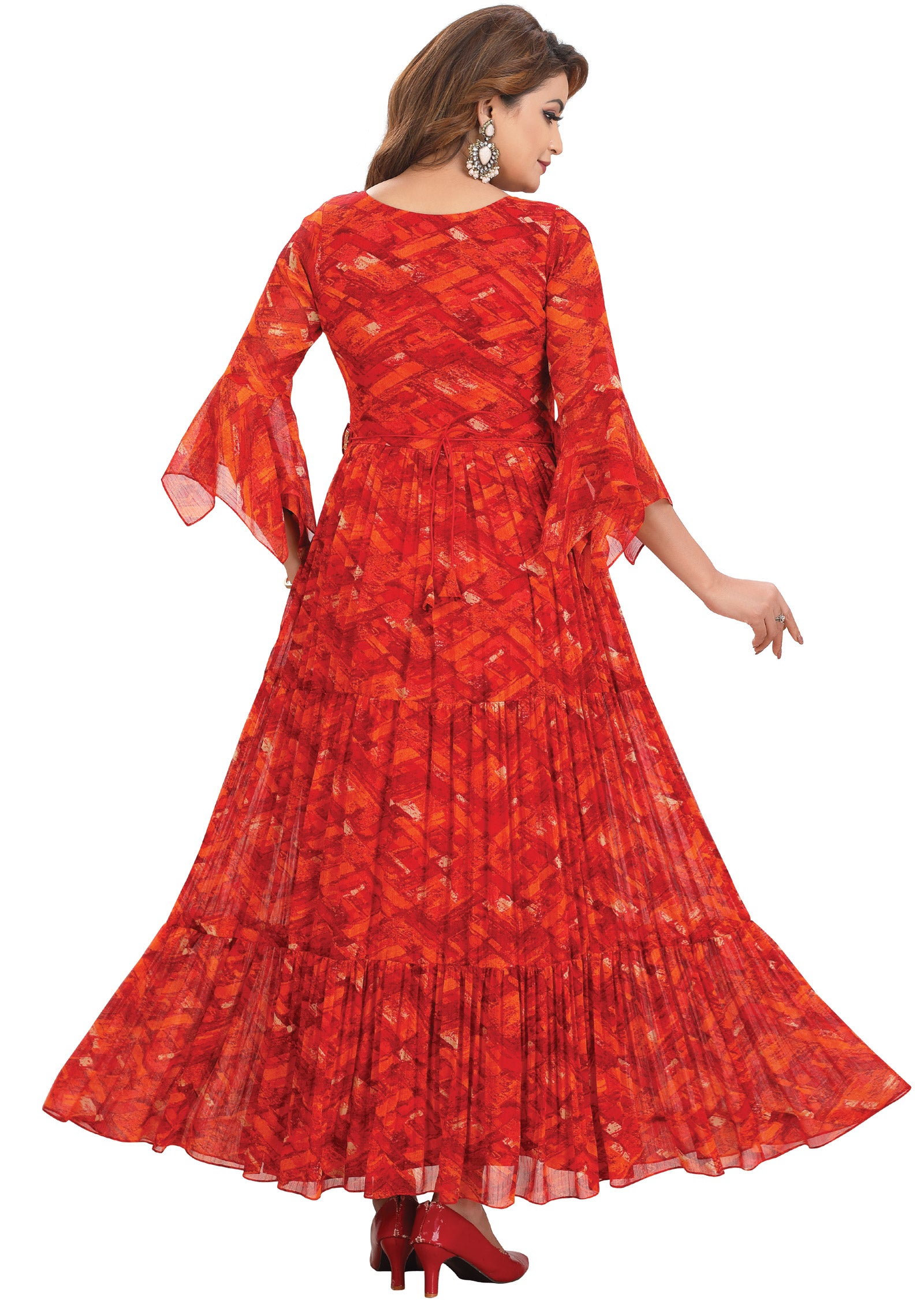 Rust Chiffon Kurti Full Length