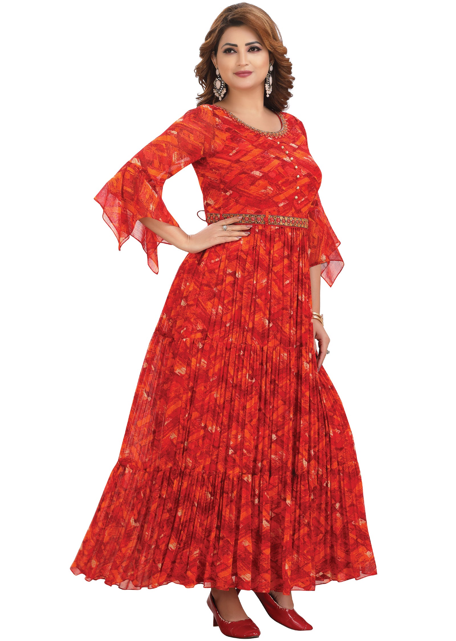 Rust Chiffon Kurti Full Length