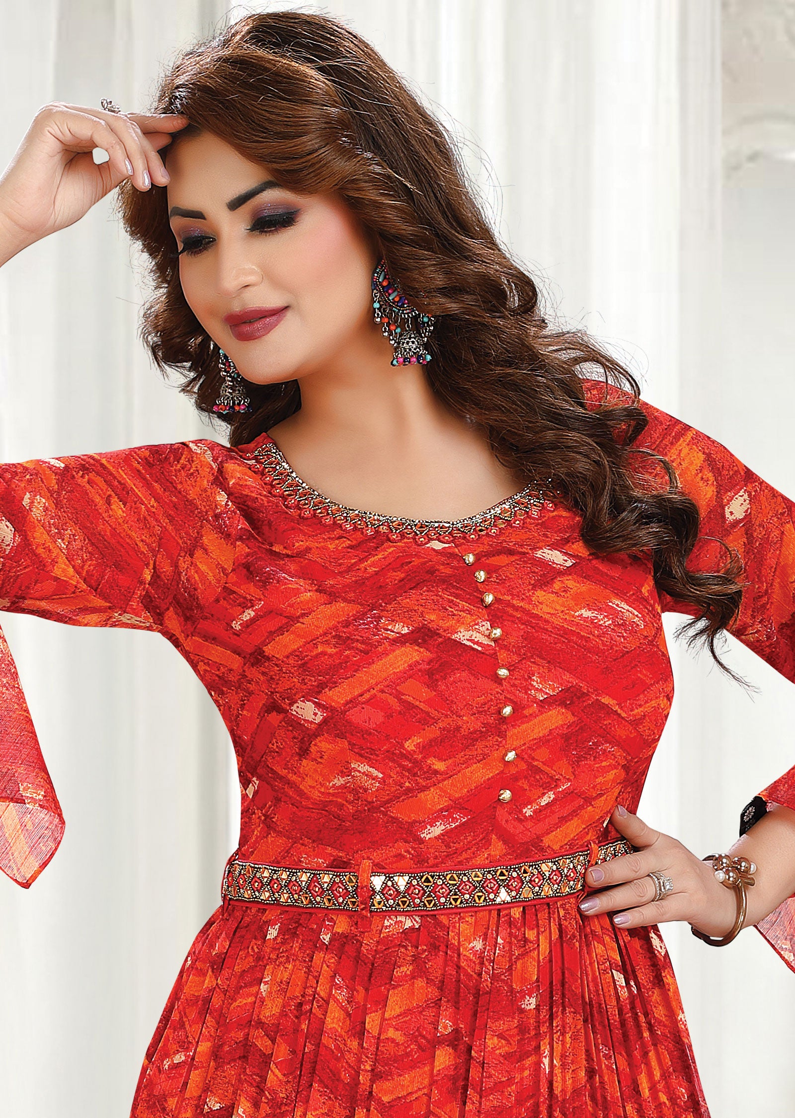 Rust Chiffon Kurti Full Length