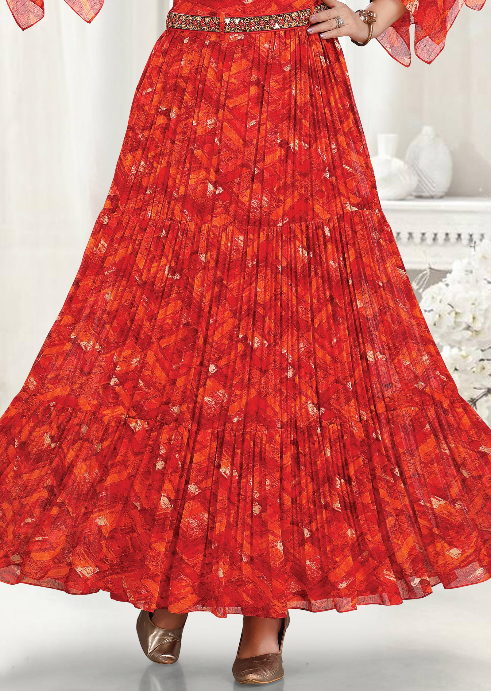 Rust Chiffon Kurti Full Length