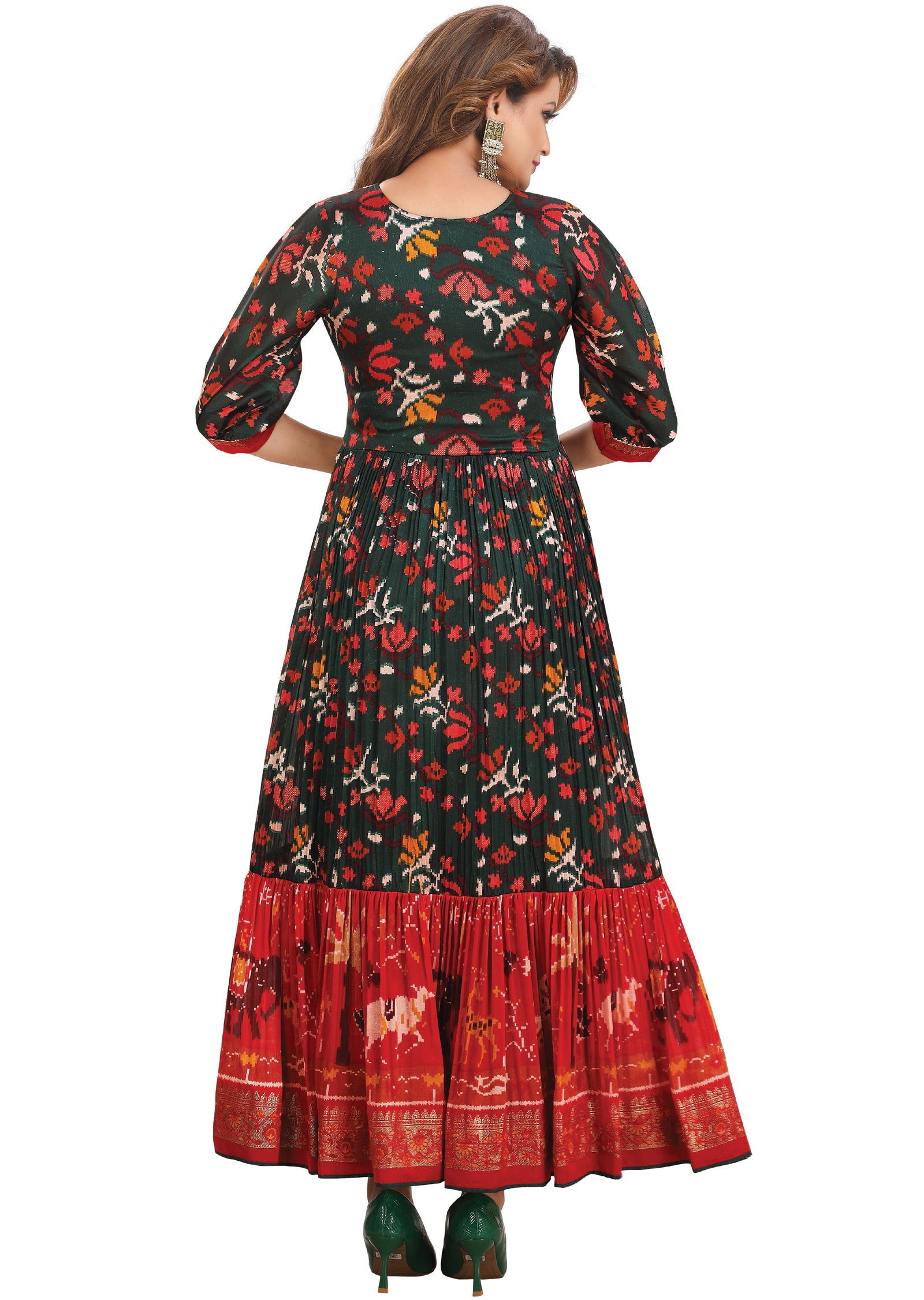 Dark Green Silk Kurti Full Length