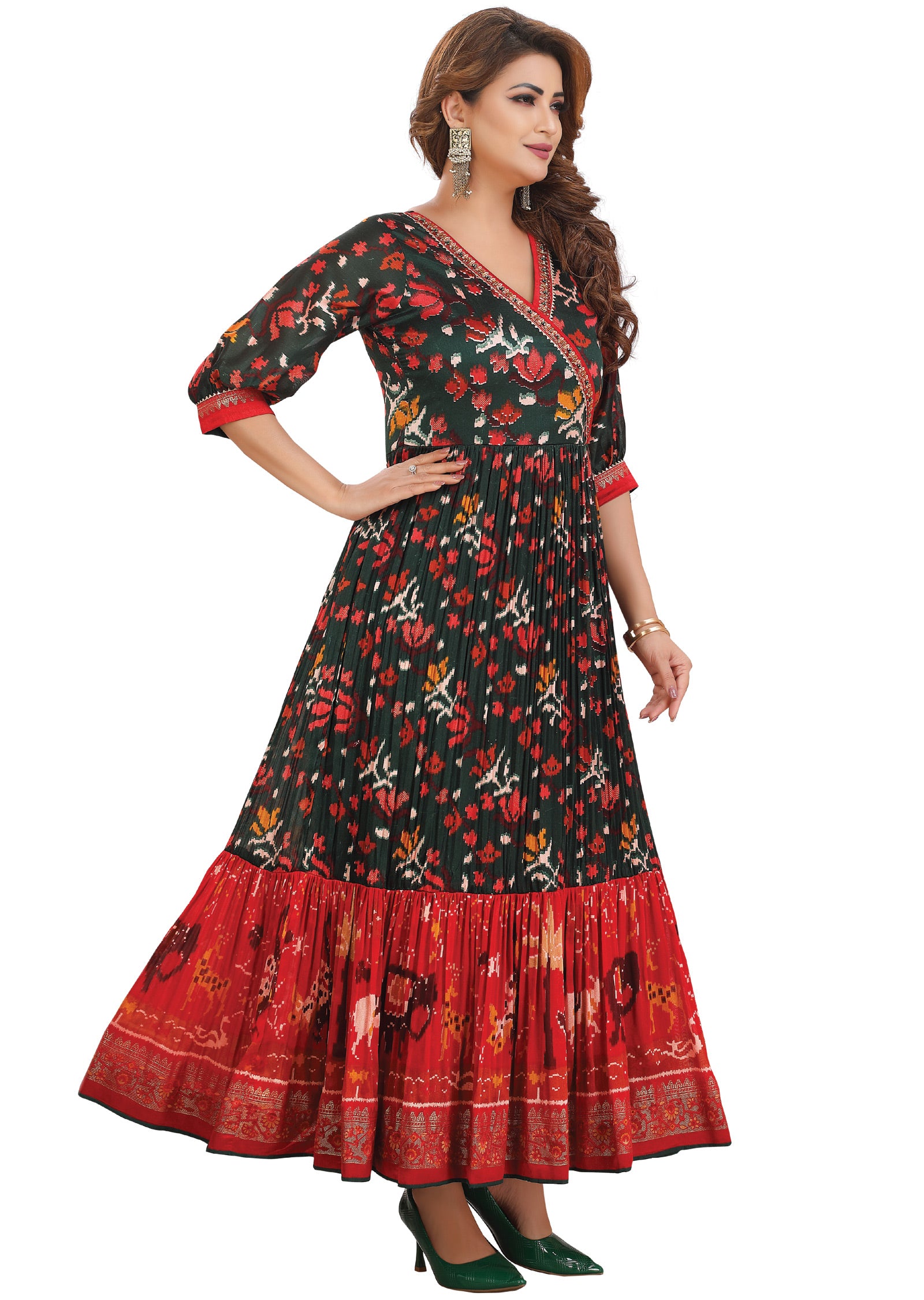 Dark Green Silk Kurti Full Length