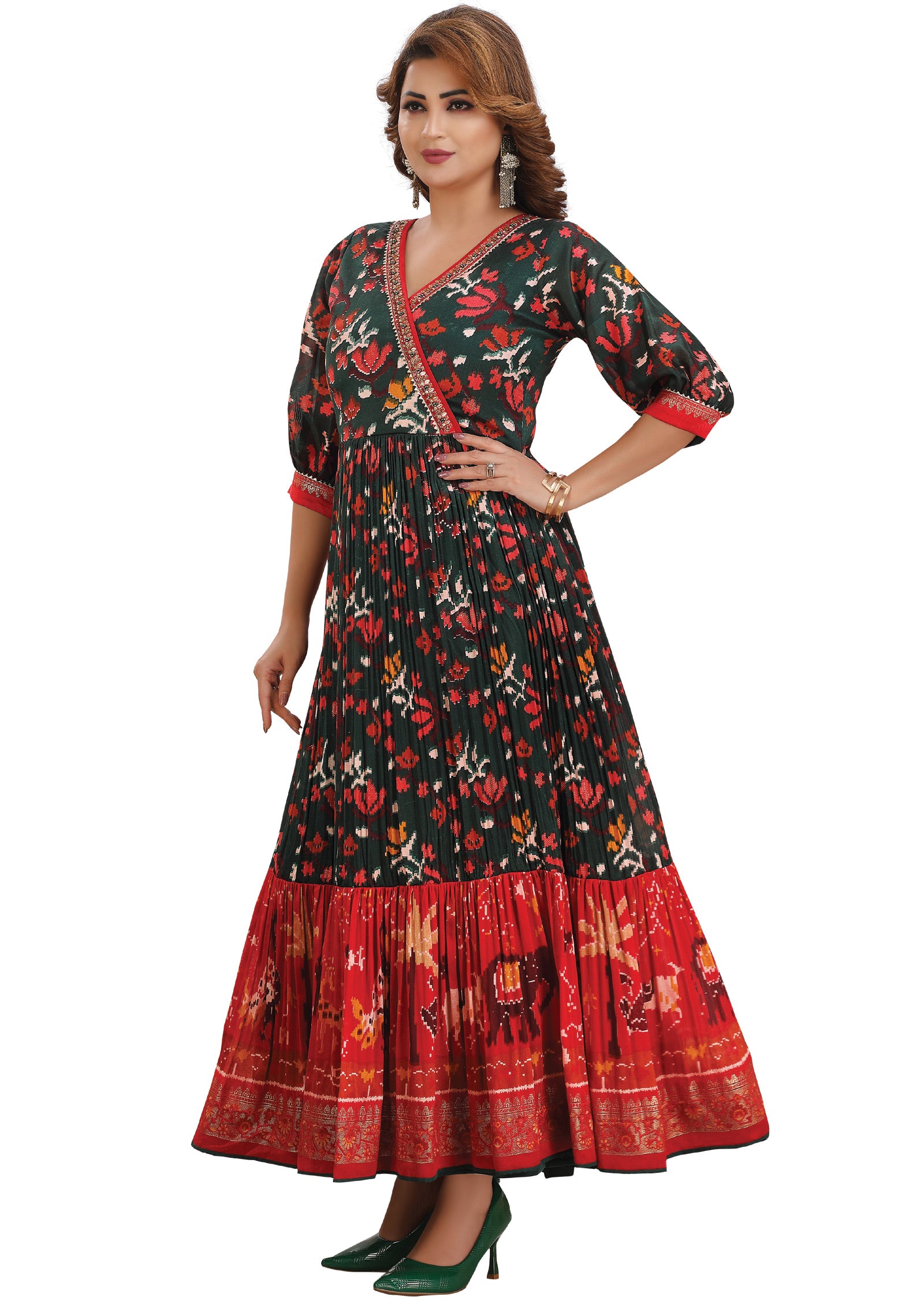 Dark Green Silk Kurti Full Length