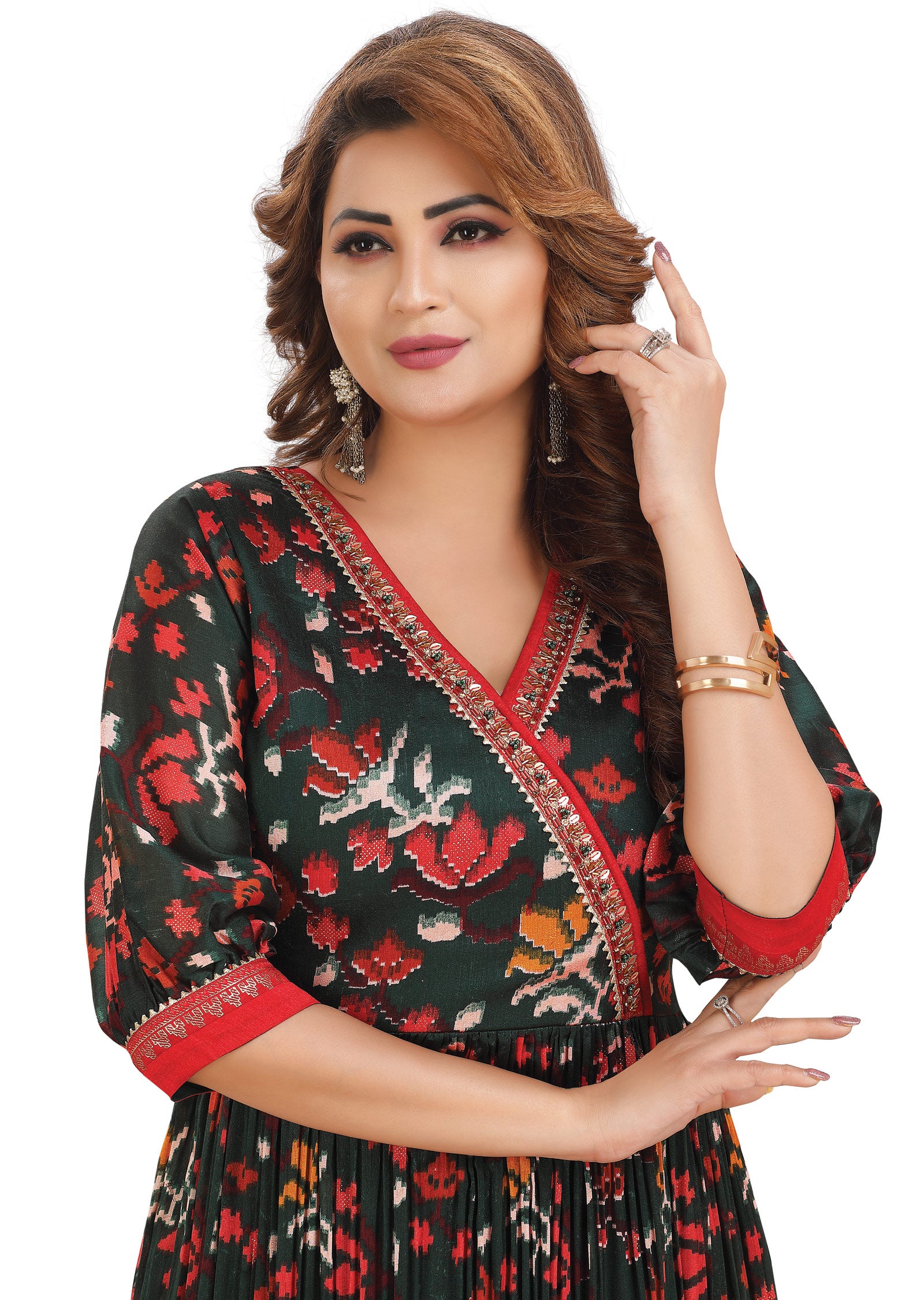 Dark Green Silk Kurti Full Length
