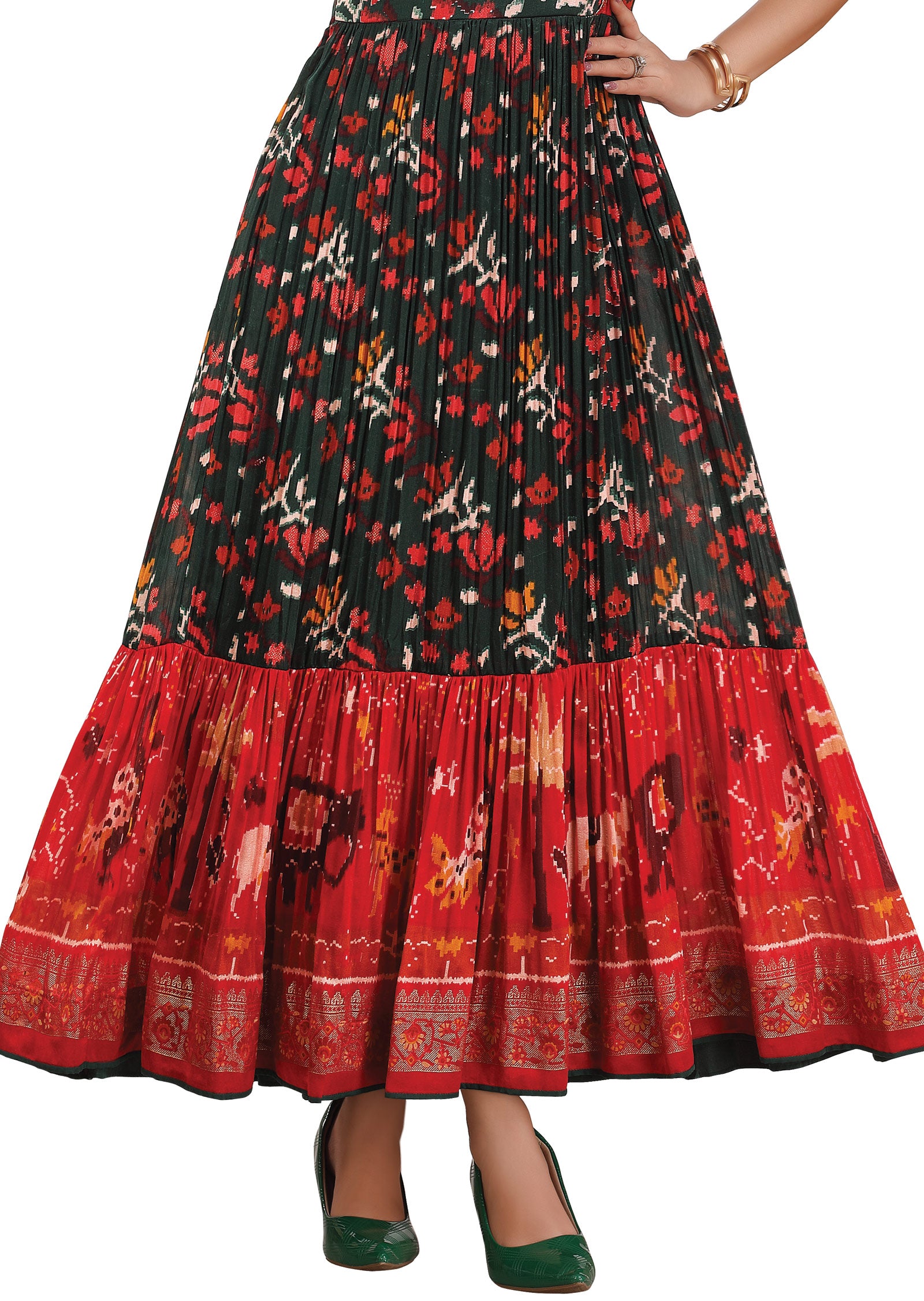 Dark Green Silk Kurti Full Length