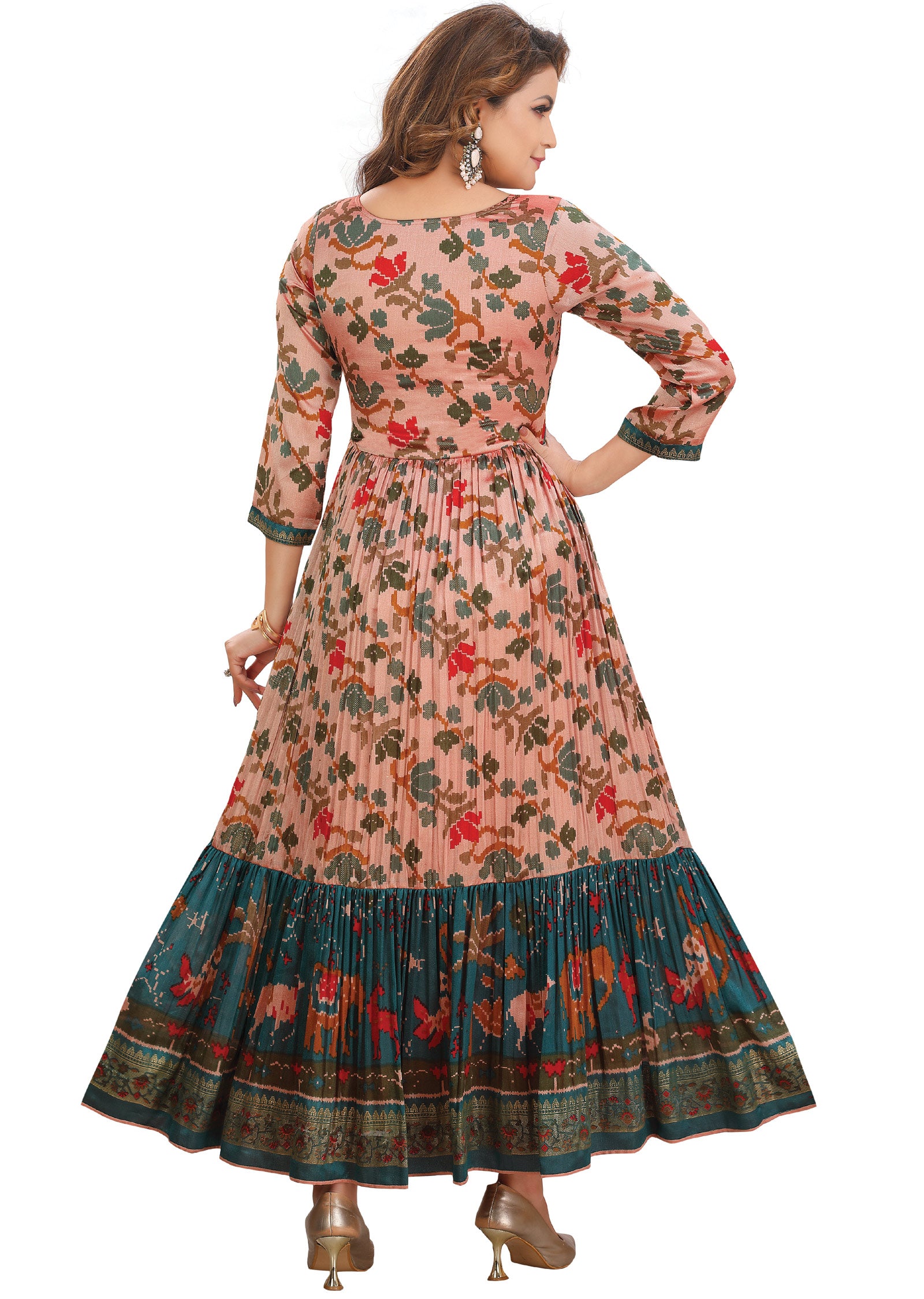 Peach Silk Kurti Full Length