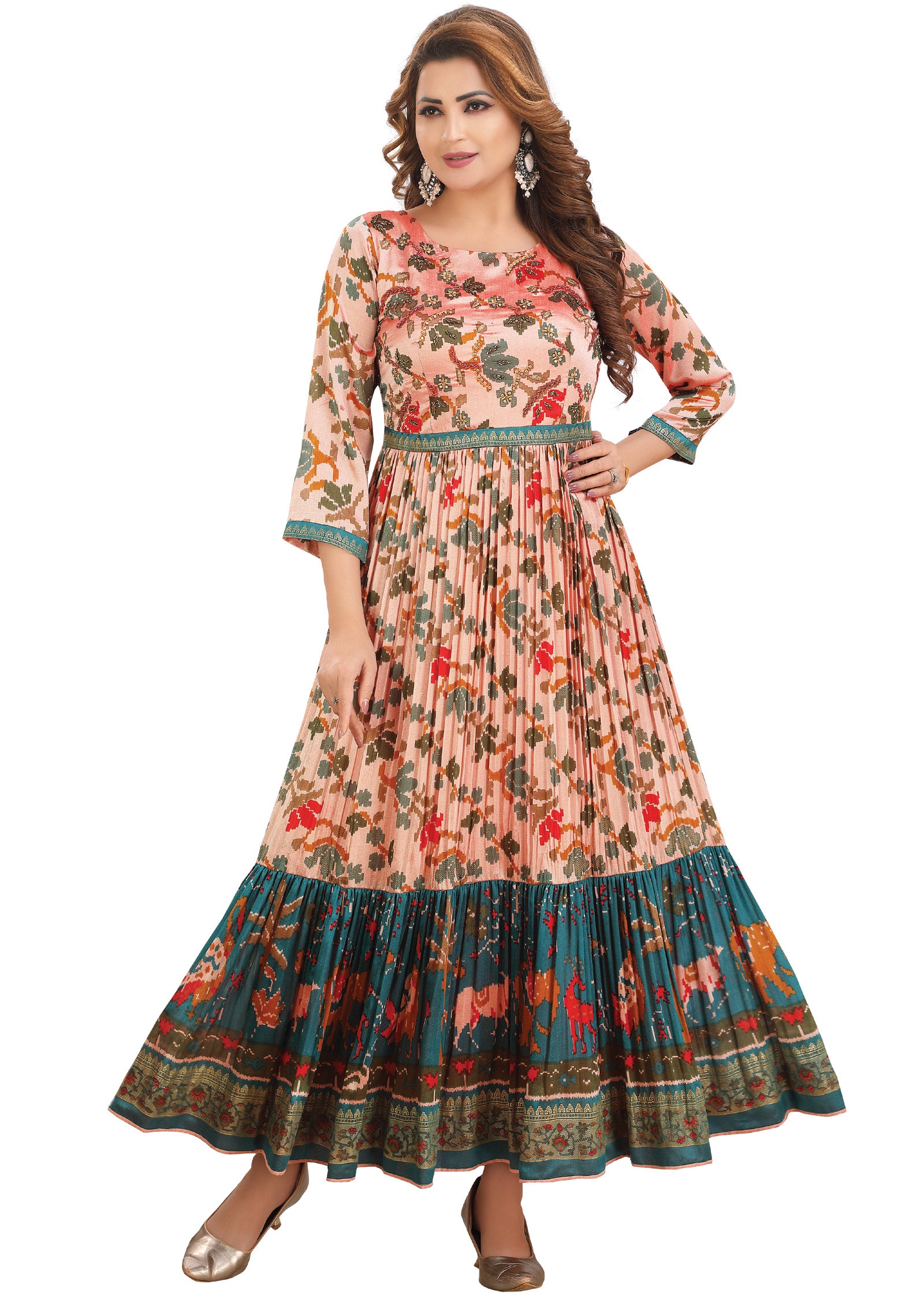 Peach Silk Kurti Full Length