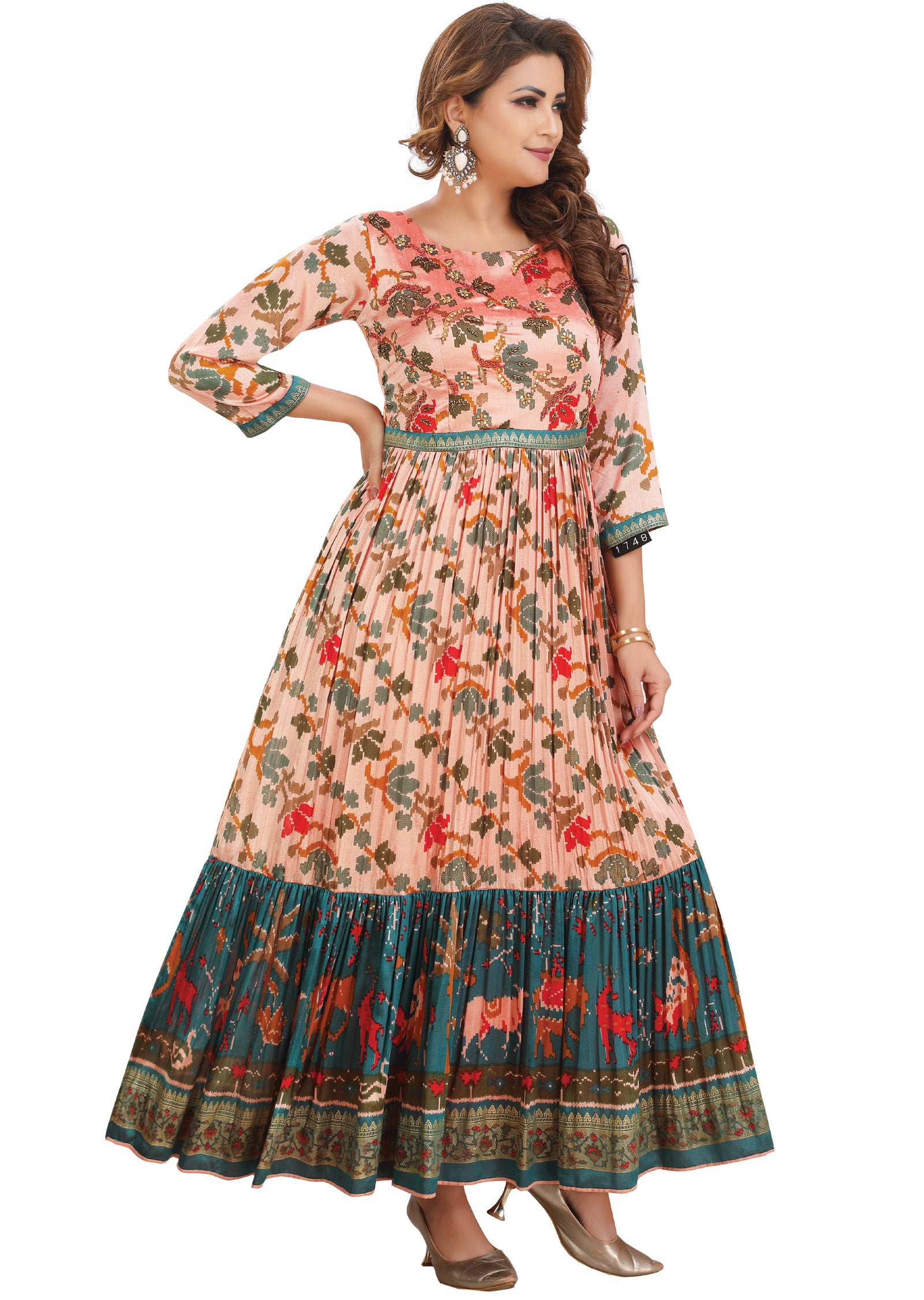 Peach Silk Kurti Full Length