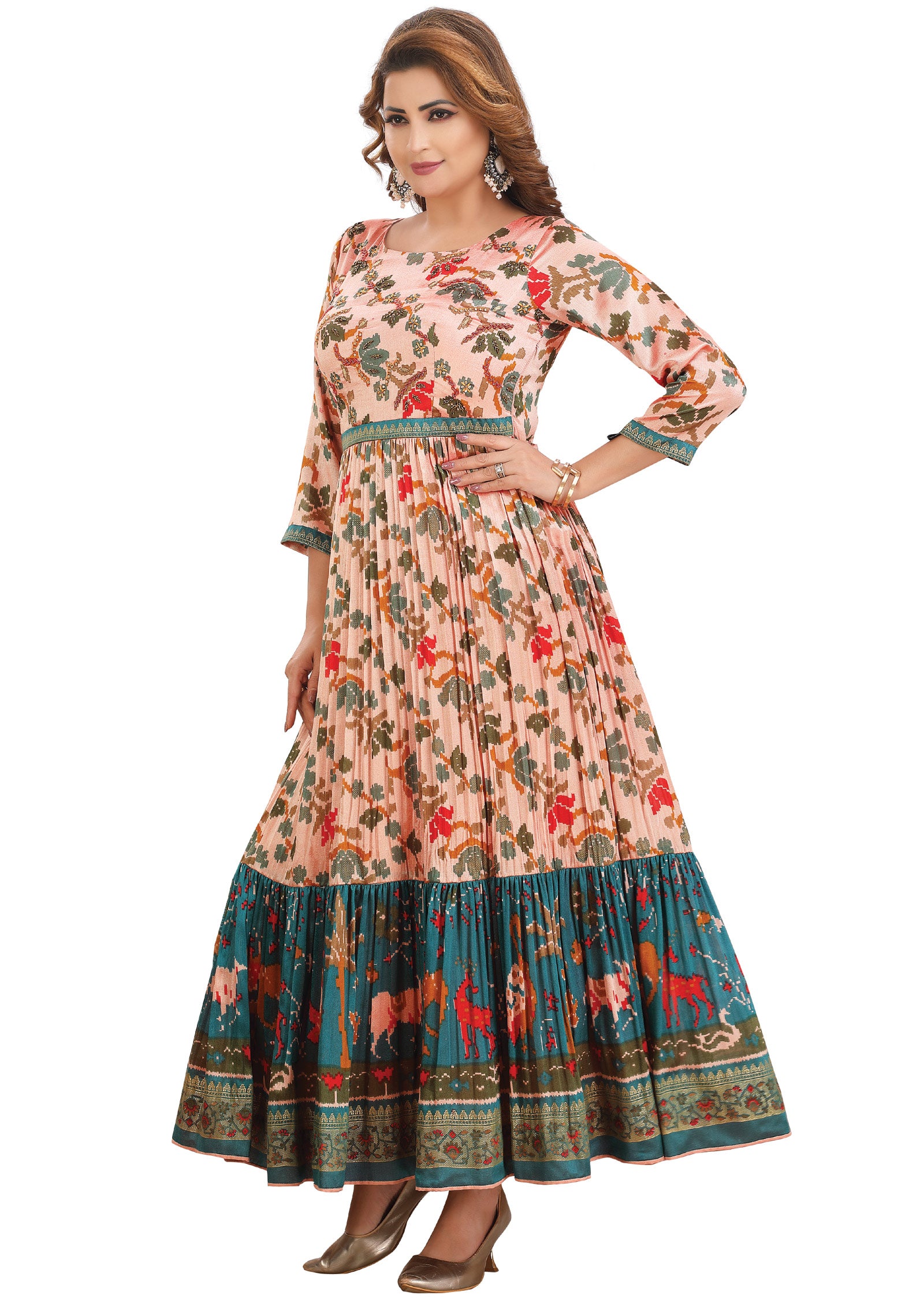 Peach Silk Kurti Full Length