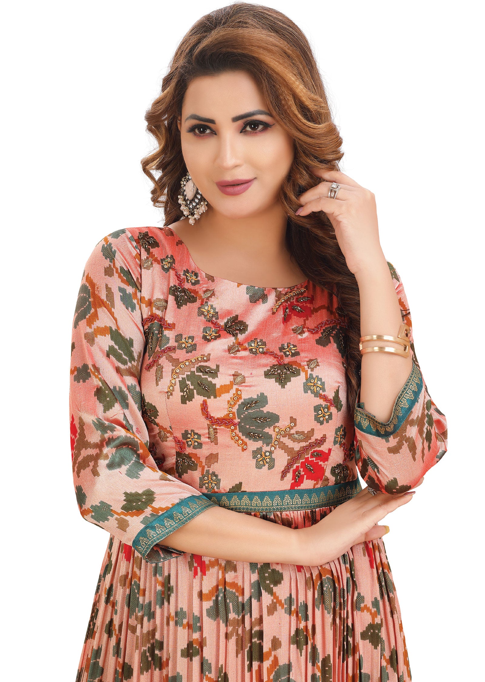 Peach Silk Kurti Full Length