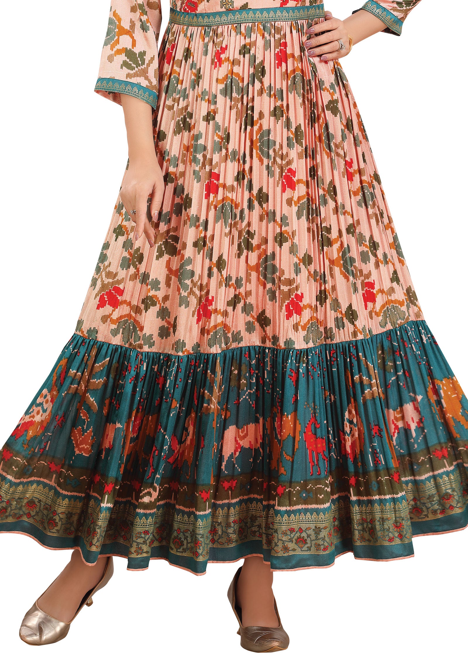 Peach Silk Kurti Full Length