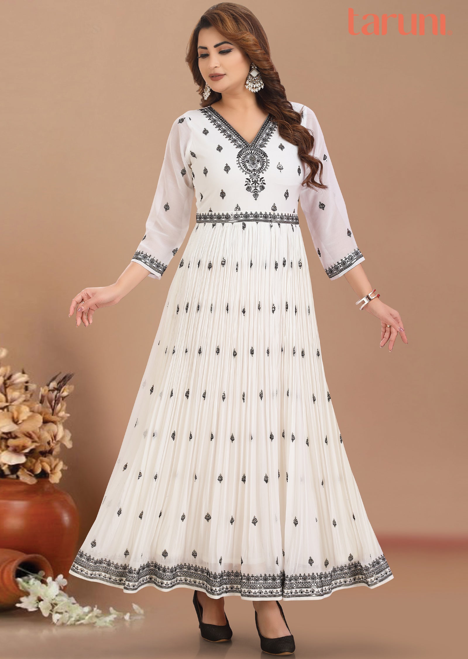 Off White Georgette Kurti with Black Resham & Sequence Work