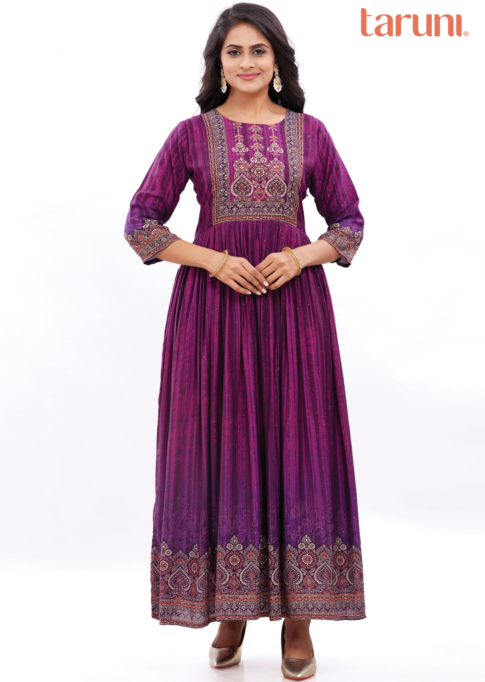 Purple Long Gown Style Kurti with Zardosi & Sequence Work