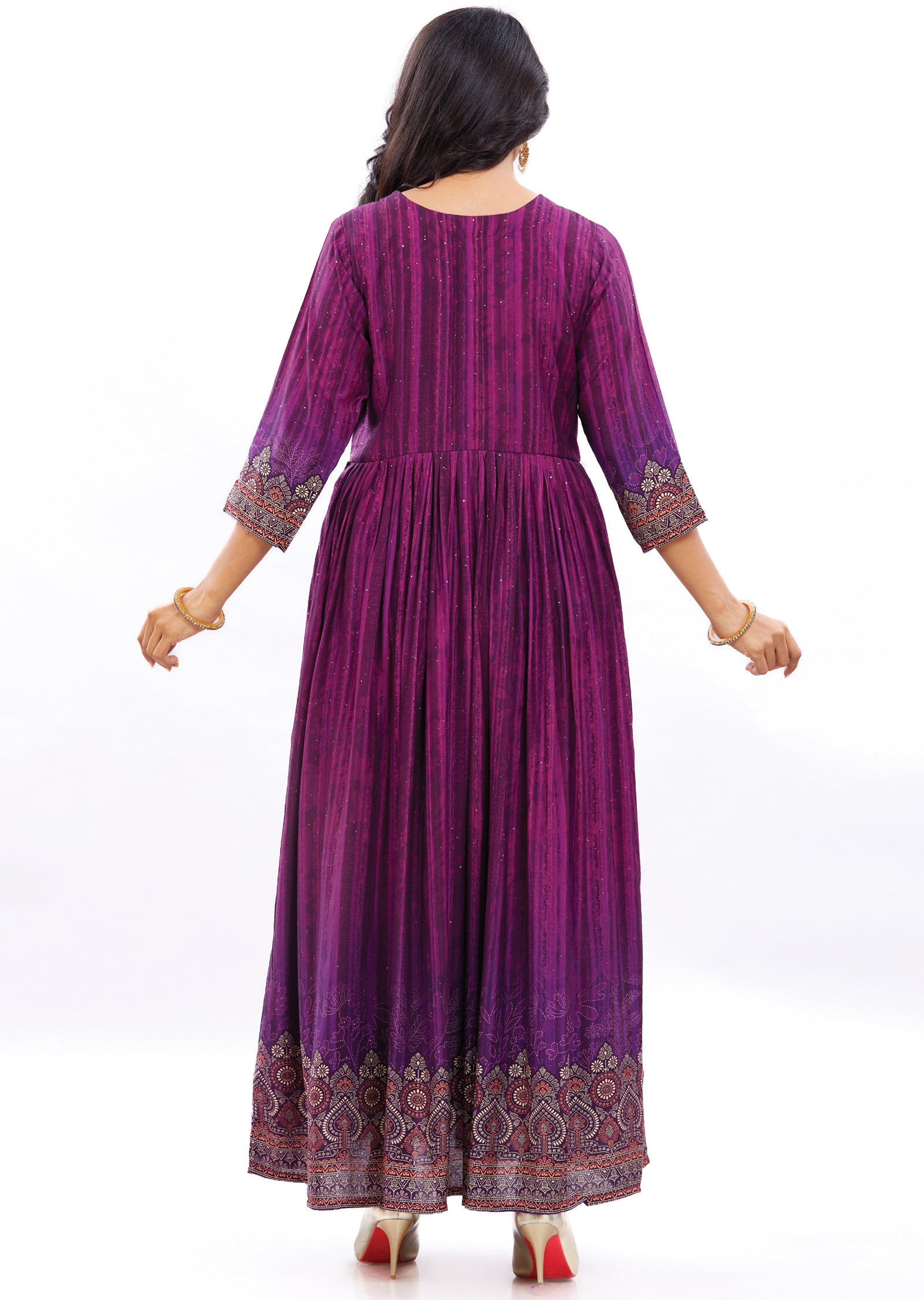 Purple Long Gown Style Kurti with Zardosi & Sequence Work