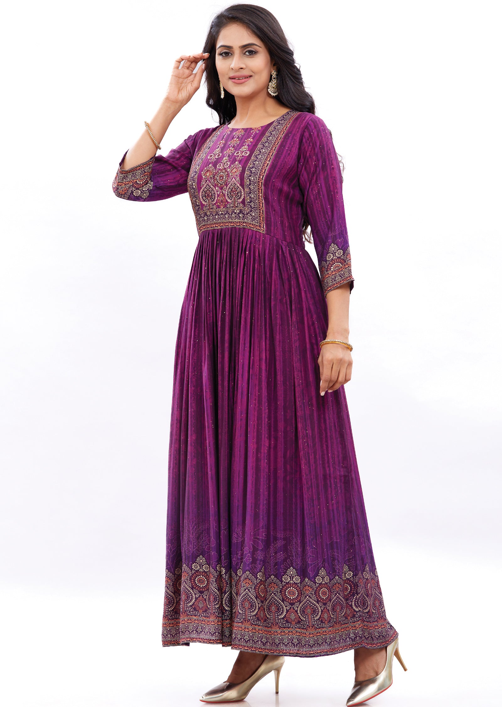 Purple Long Gown Style Kurti with Zardosi & Sequence Work