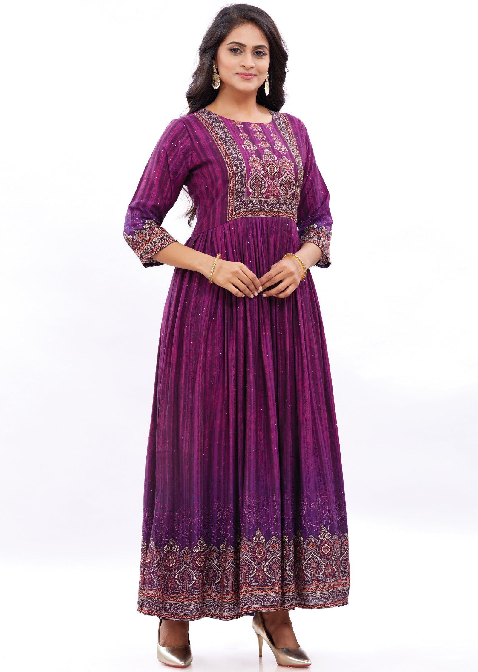 Purple Long Gown Style Kurti with Zardosi & Sequence Work