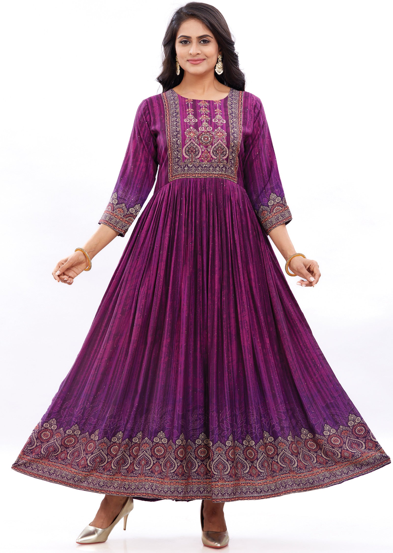 Purple Long Gown Style Kurti with Zardosi & Sequence Work