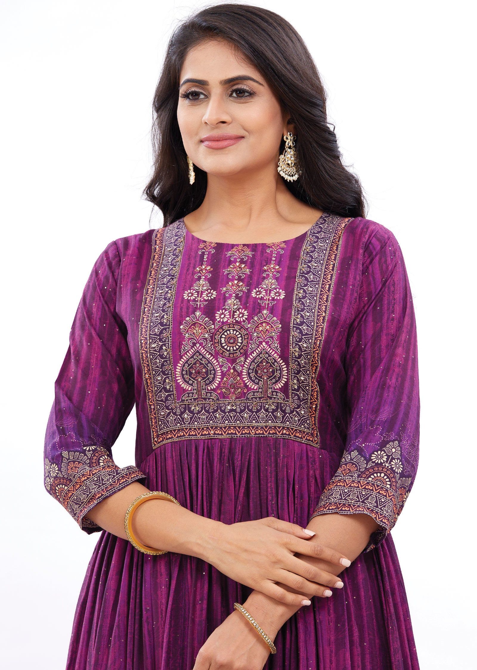 Purple Long Gown Style Kurti with Zardosi & Sequence Work