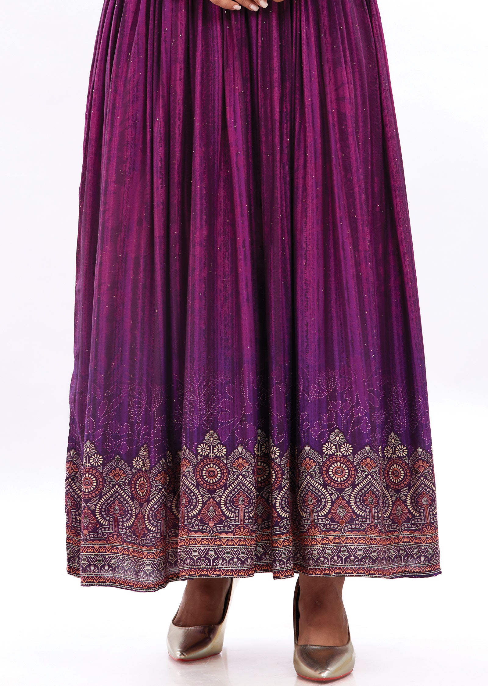 Purple Long Gown Style Kurti with Zardosi & Sequence Work