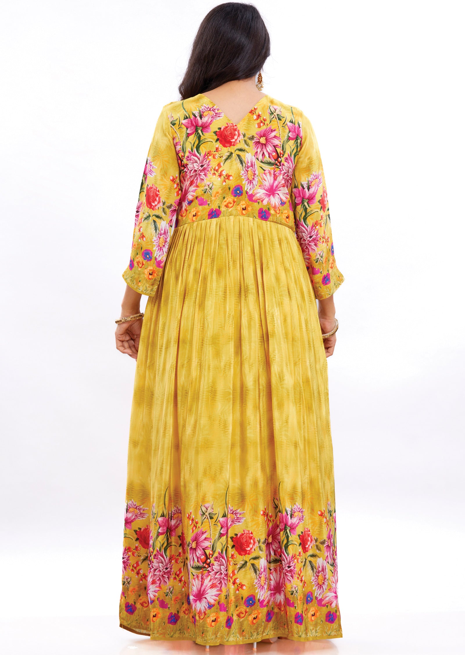 Yellow Long Gown Style Kurti with Mirror & Sequence Work