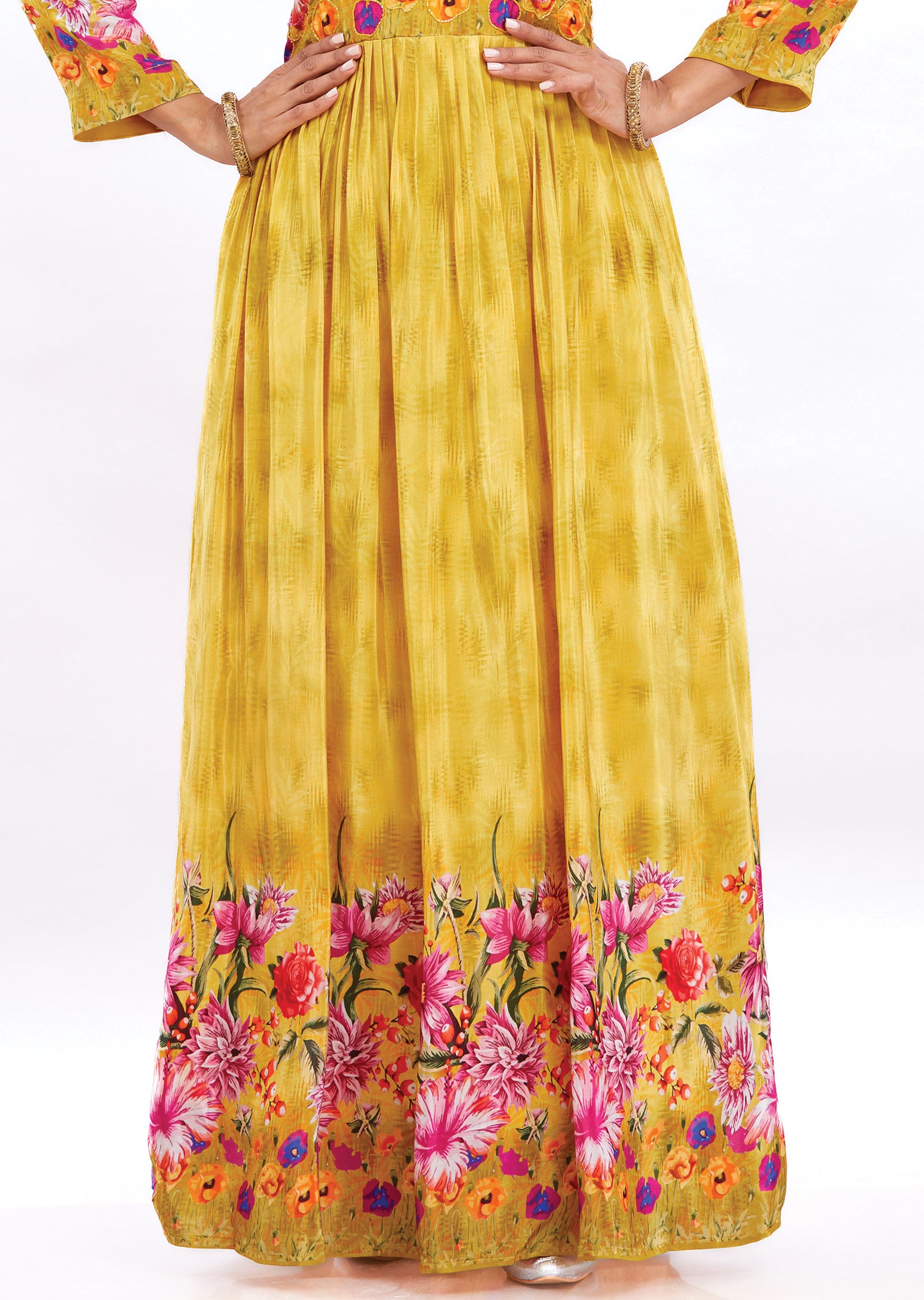 Yellow Long Gown Style Kurti with Mirror & Sequence Work