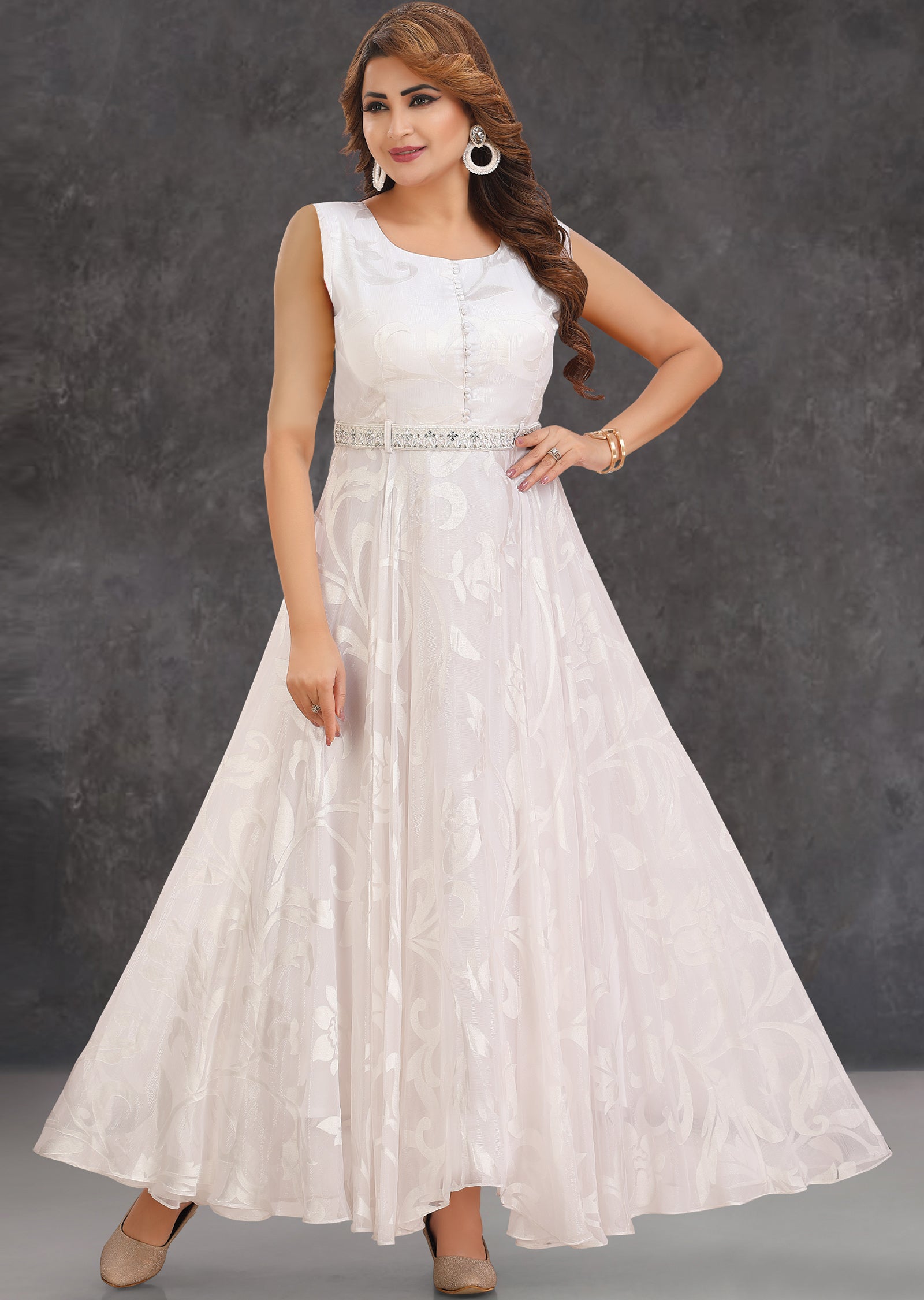 Off White Brasso Kurti Full Length