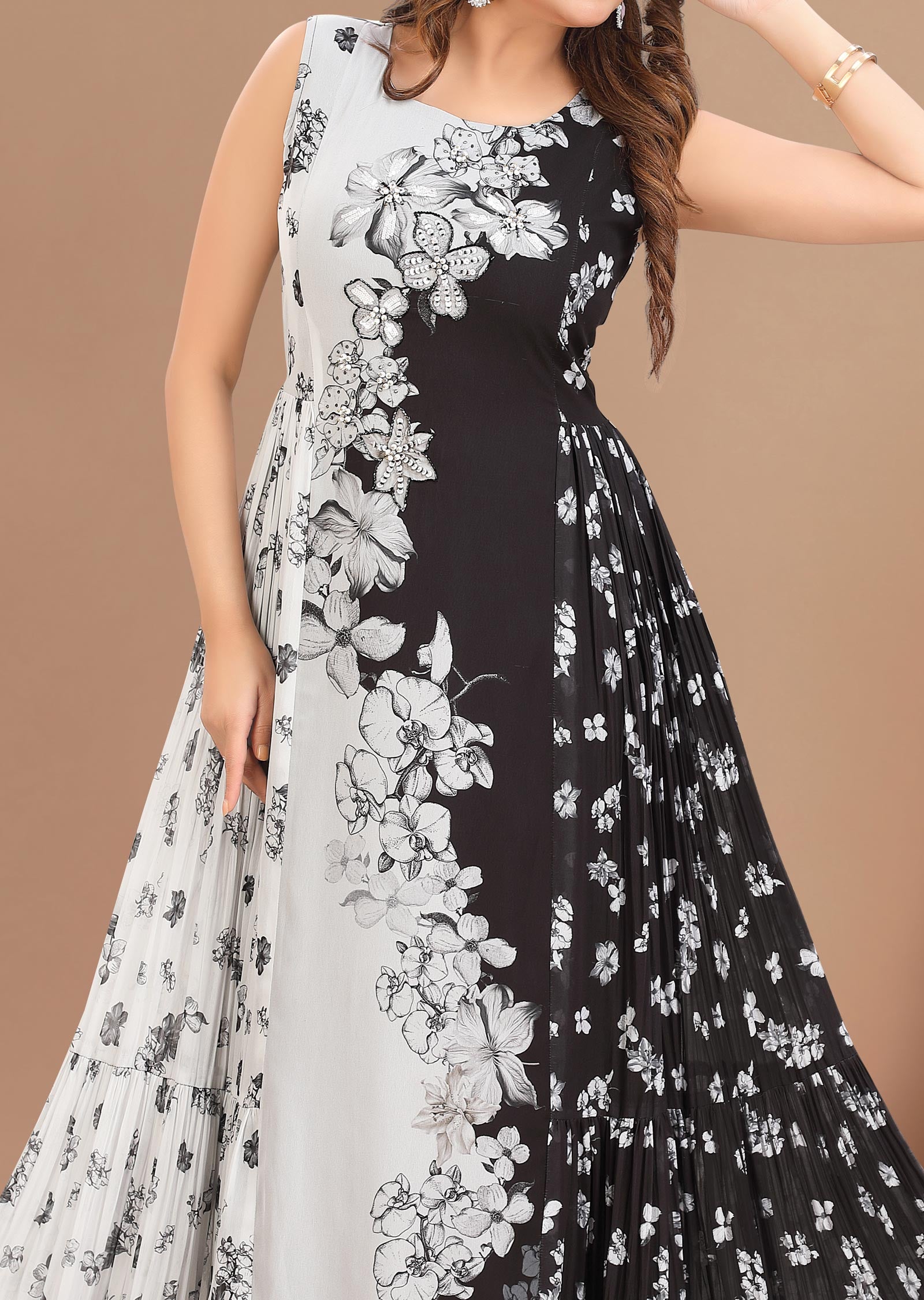 Black & White Georgette Kurtis Full Length