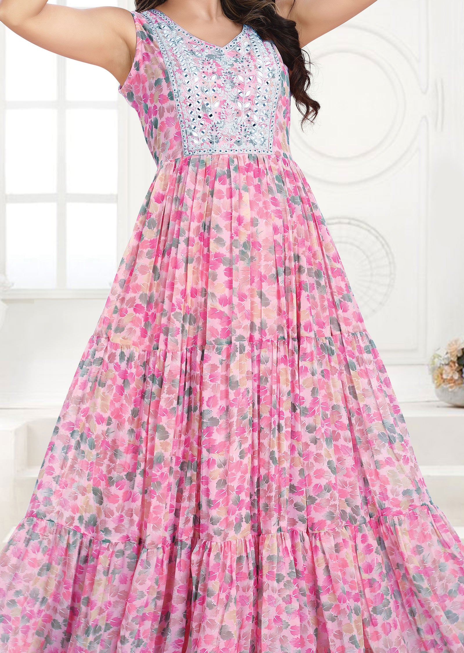 Pink Georgette Long Dress