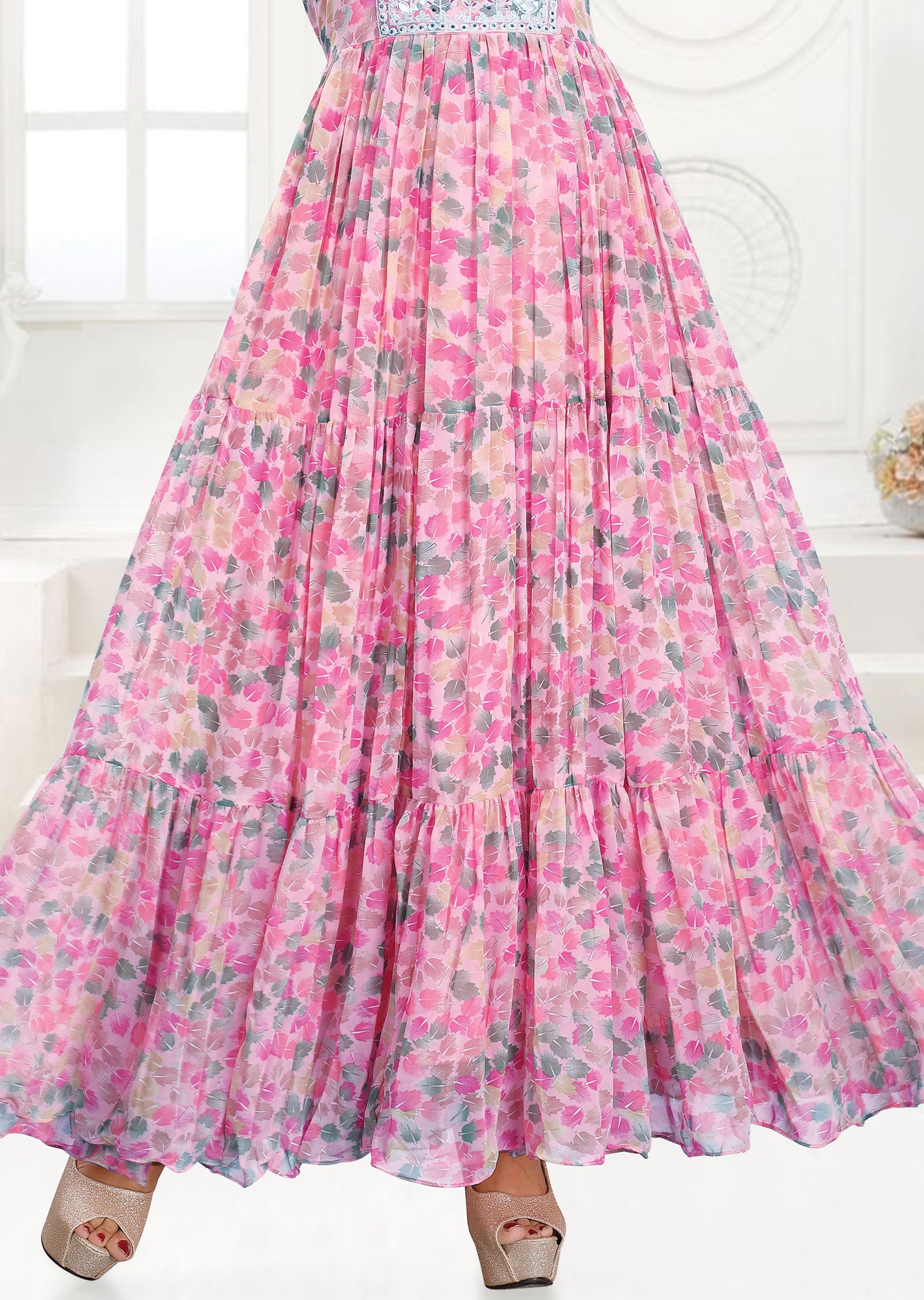 Pink Georgette Long Dress