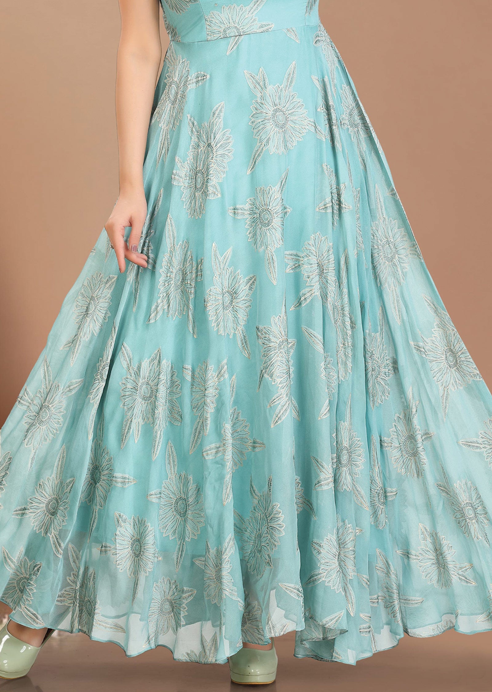 Dusty Sea Green Chiffon Kurti Full Length