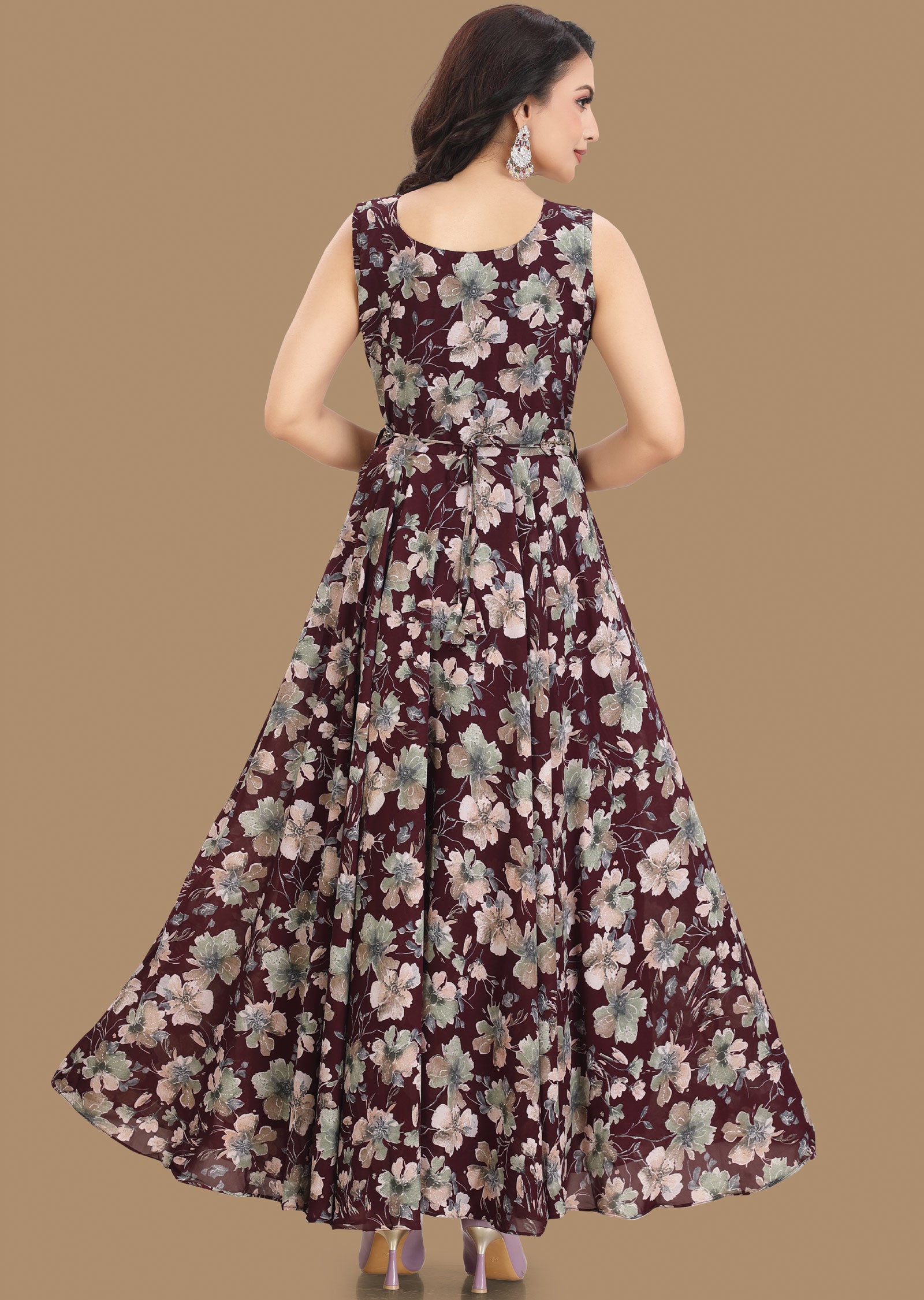 Wine Georgette Long Dress